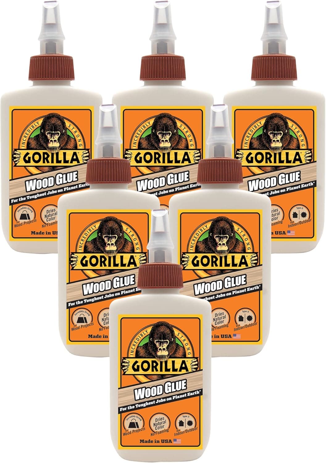 Gorilla Wood Glue, 4 Ounce Bottle, Natural Wood Color, (Pack of 6)