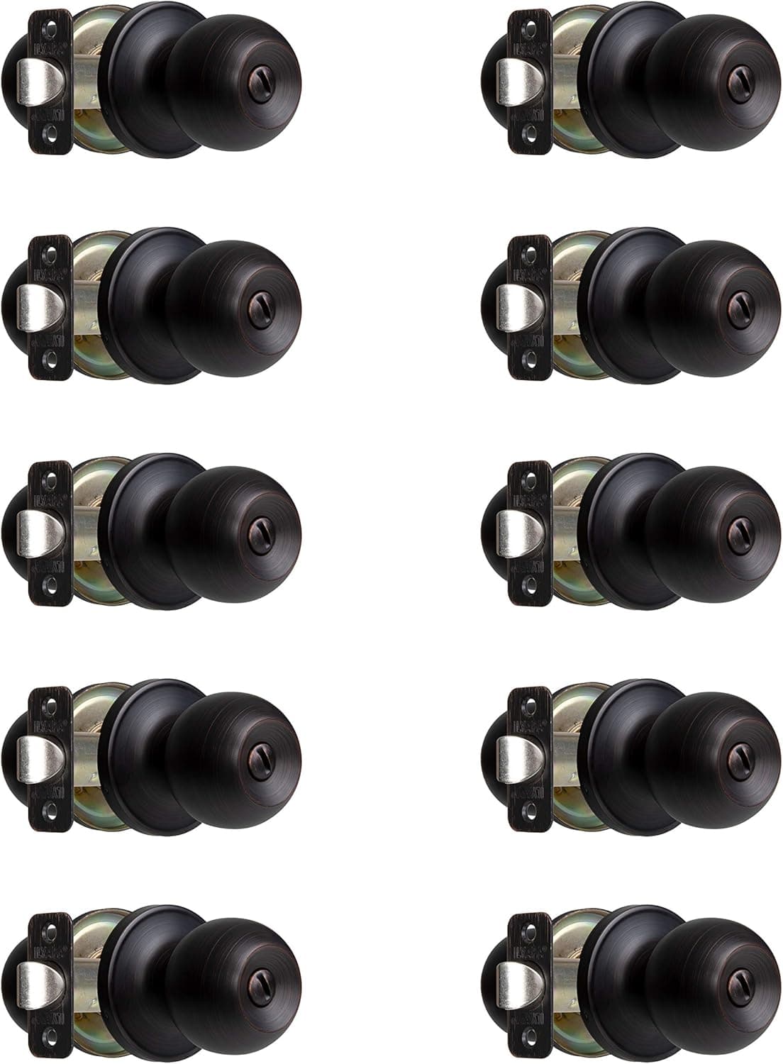 Ilyapa Privacy Door Knobs for Bed and Bath - Ball Style, Oil Rubbed Bronze Interior Keyless Turn Thumb Locking Round Door Handle, Oil Rubbed Bronze, 10 Pack