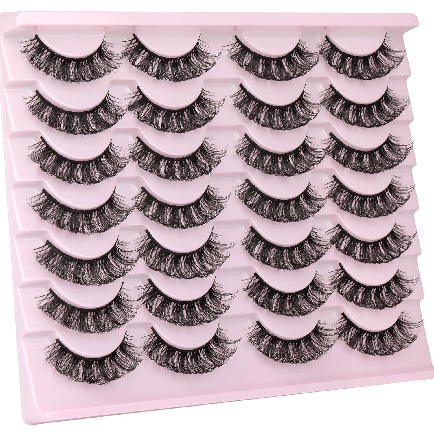 ALICE False Eyelashes DD Curl Wispy Fluffy Russian Volume Strip Lashes Faux Mink Lashes Natural Look Soft Reusable Pack 14 Pairs