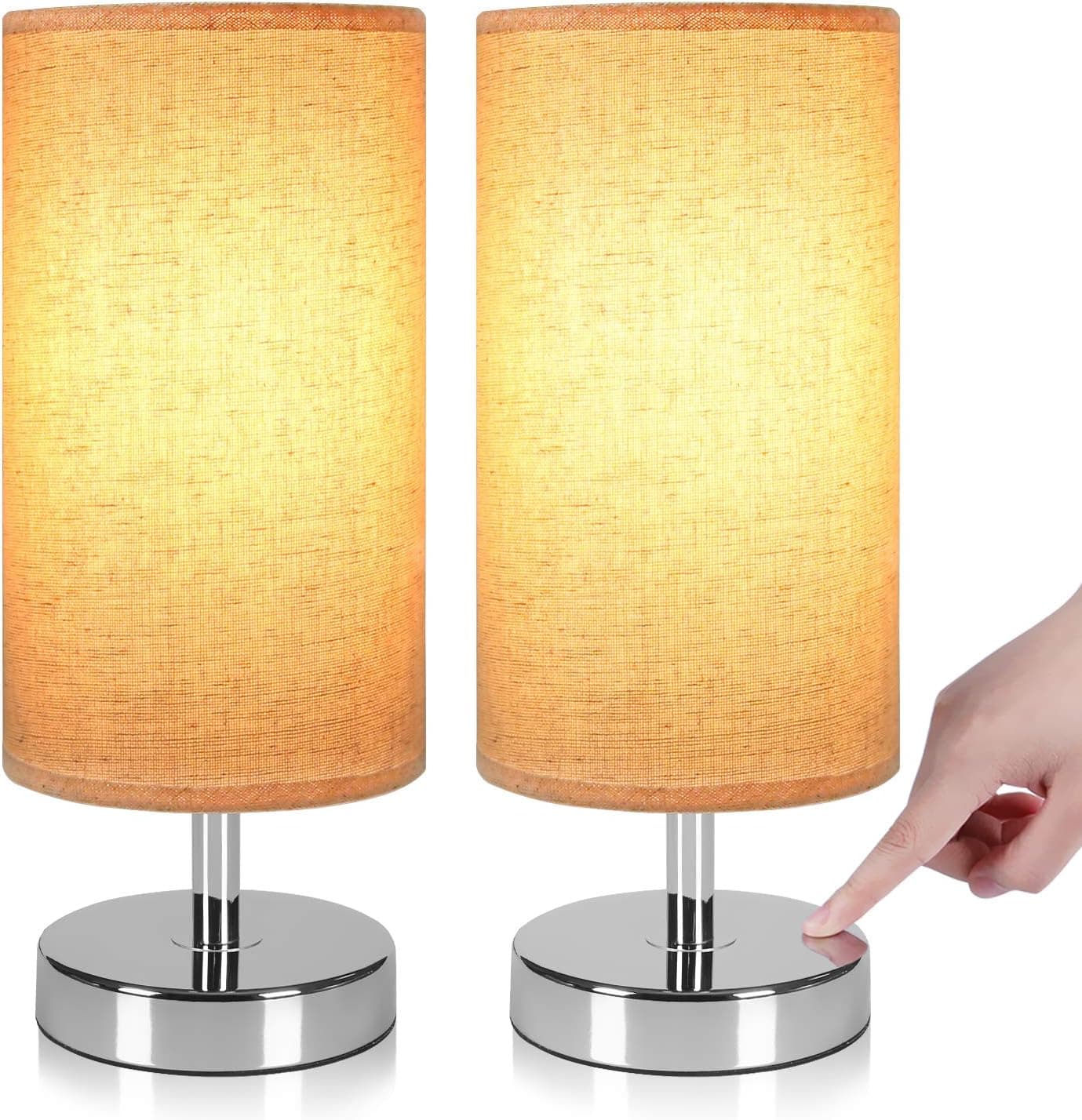 Ambimall Touch Control Table Lamp Modern Bedside Lamp Nightstand Lamp for Bedroom Living Room Office, Fabric Lamp Shade Simple Desk Lamp (Pack of 2, No Bulb Included)