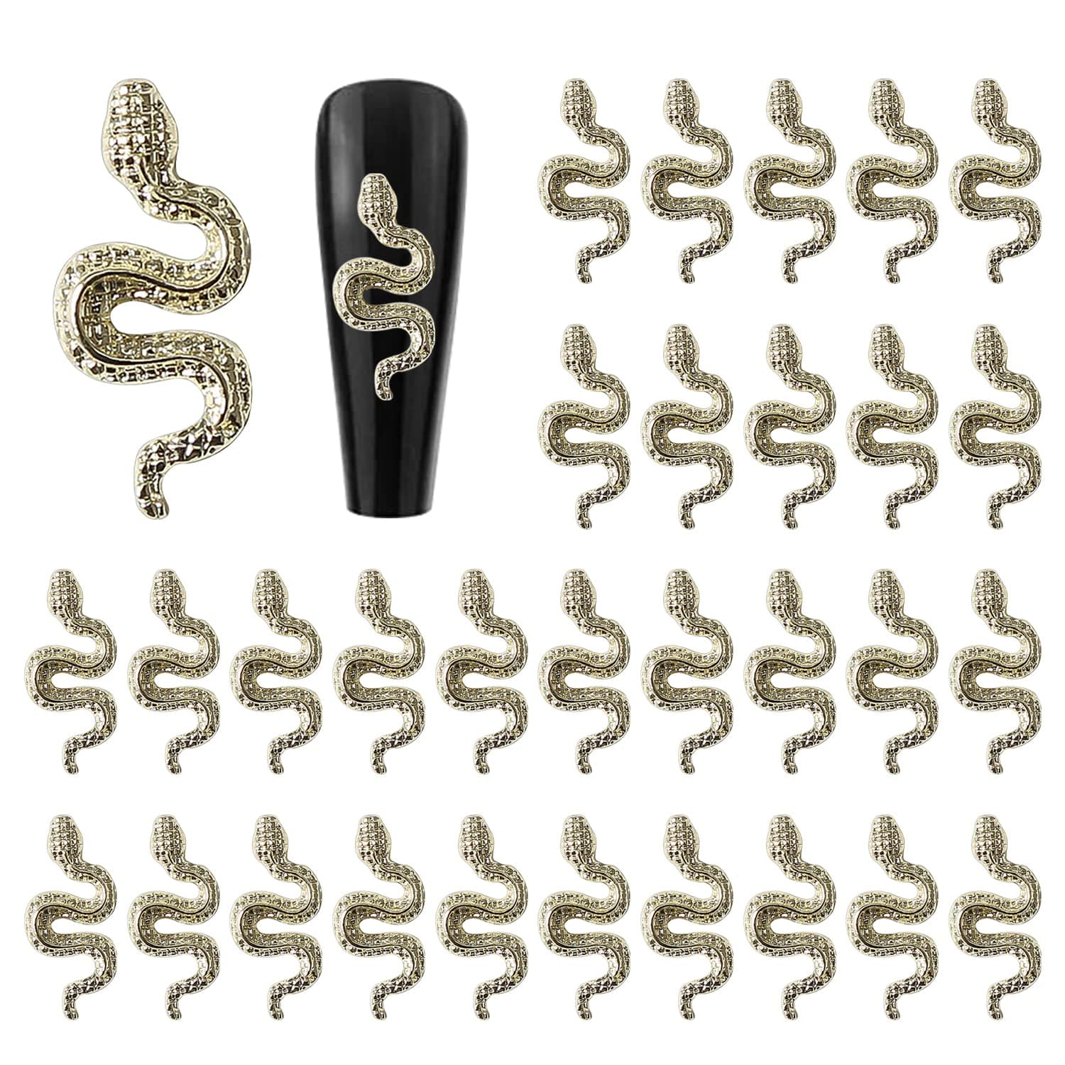 WOKOTO 30pcs Gold Nail charms Nail Snakes For Nail Art 3D Snakes Jewels For Acrylic Nails Nail Decorations For Nail Art Charms Nail Snakes Charms And Jewels Snake Charms For Nails 3D Nail Bling