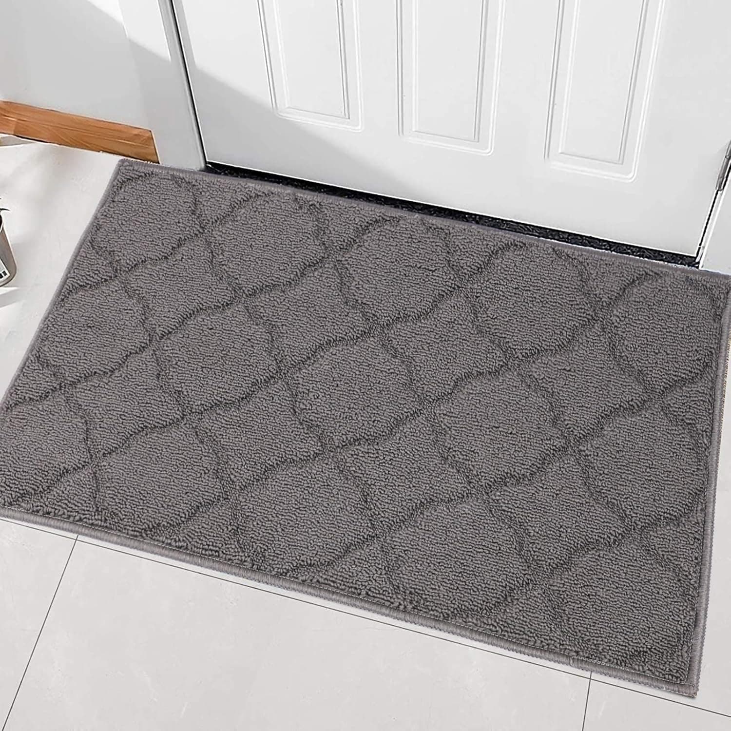 Falflor Doormat 20"x 32" Low-Profile Indoor Doomat Non Slip Dirt Trapper Mat Machine Washable Entrance Rug Front Door Mat for Indoor Entrance (Grey)