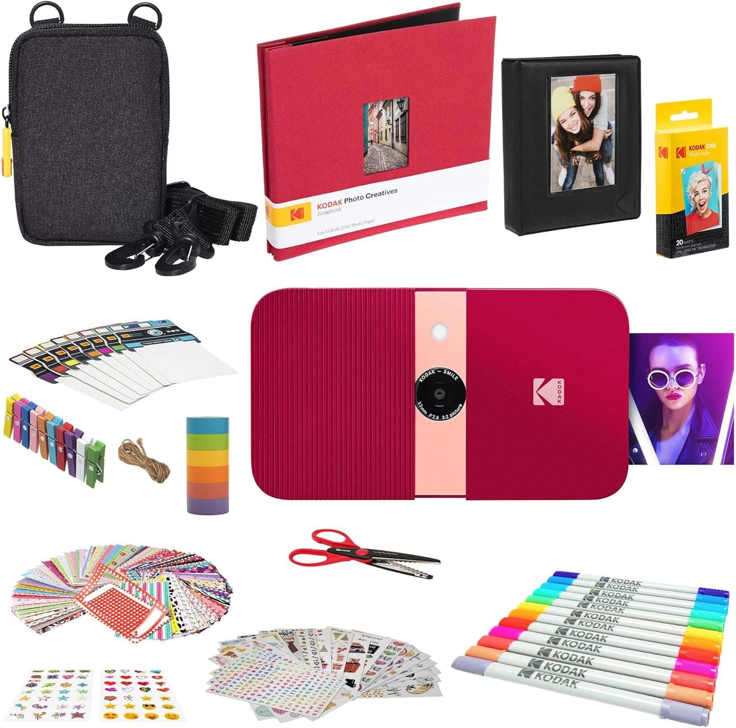 KODAK Smile Instant Print Digital Camera (Red) Complete Scrapbook Kit