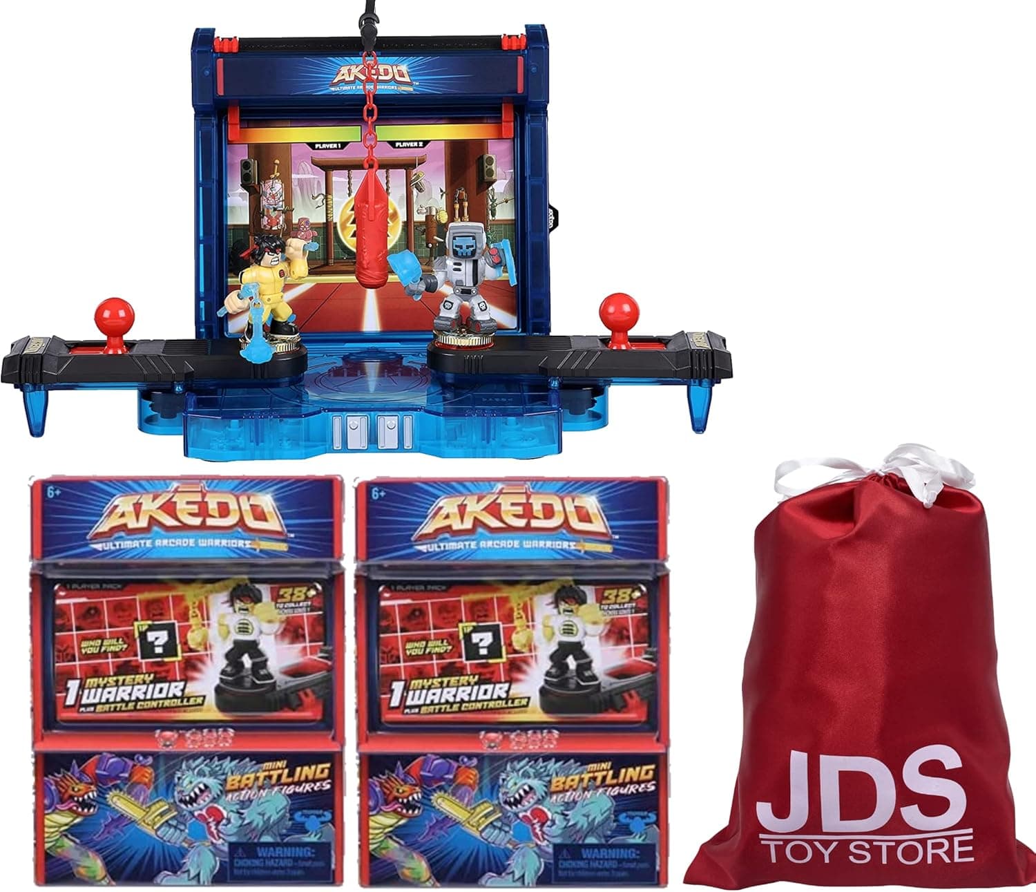 Akedo Ultimate Arcade Warriors Ultimate Battle Arena Bundle with Warriors Mystery Warrior + Battle Controller Battling Action Figures 2 Pack with JDS Toy Bag