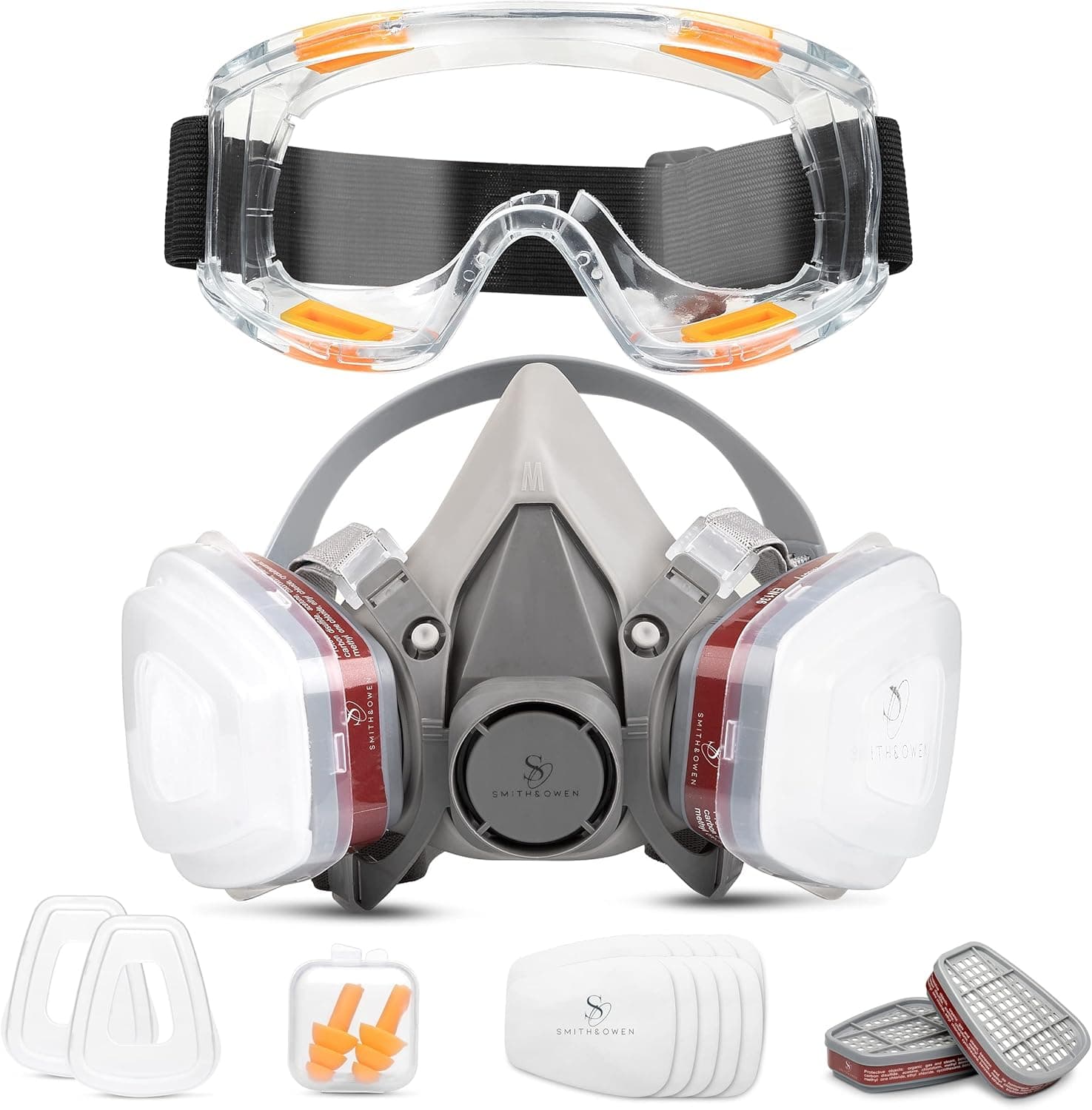 Reusable Painter Mask - Half Facepiece to Block Dust, Organic Vapors, Pollen, Paint Fumes, and Other Hazmat Air Particles - For Painting, Sanding and Other DIY - Anti Fog Goggles Included