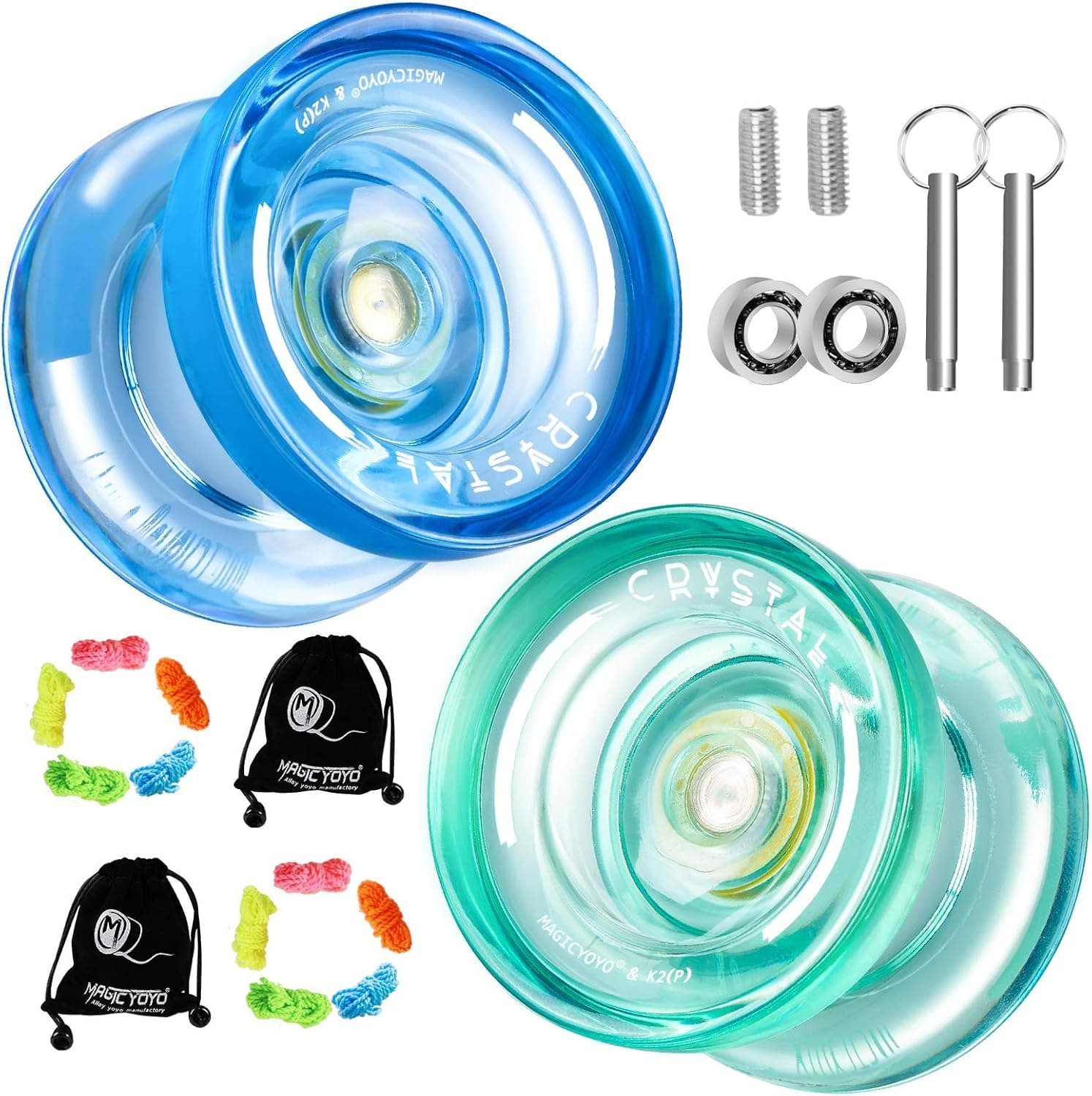 YOSTAR Yoyo K2 Plus Crystal Responsive Yoyo for Kids, Dual Purpose Yo-yo for Beginner, Replacement Unresponsive Bearing for Intermediate Advanced (Blue+Green)