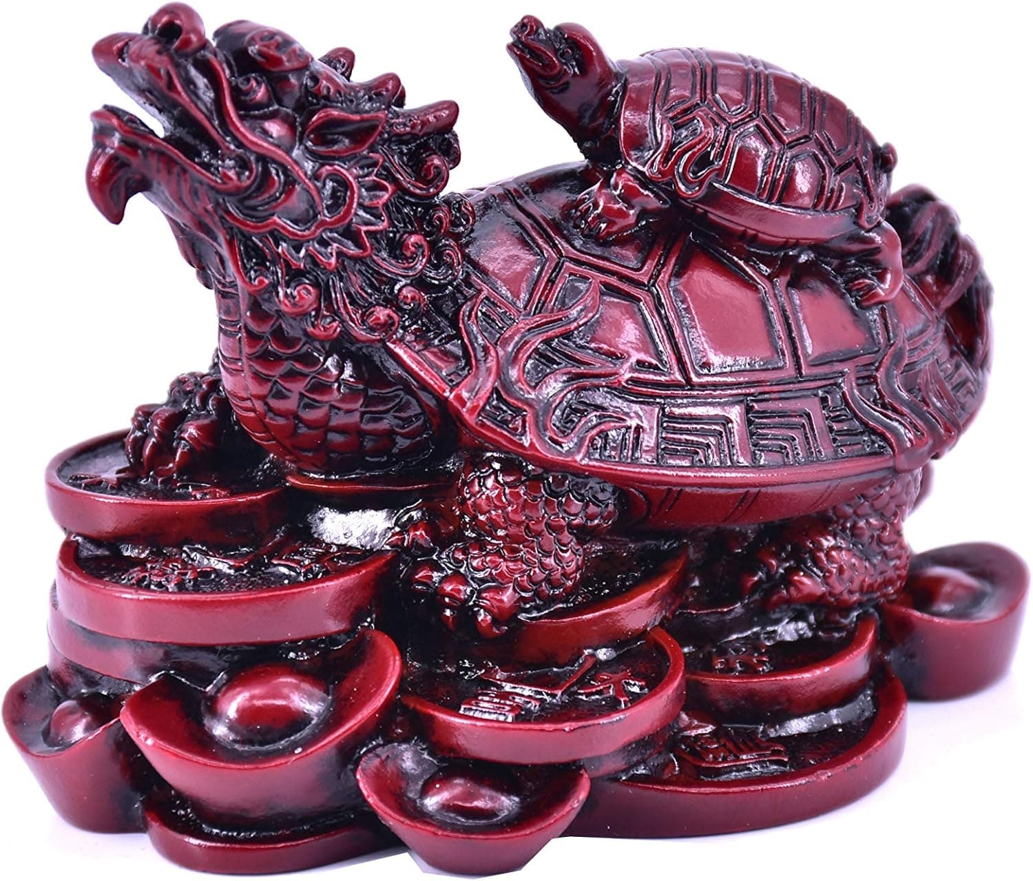 LHR trading inc Feng Shui Dragon Turtle Wealth Protection Statue Figurine (Red)