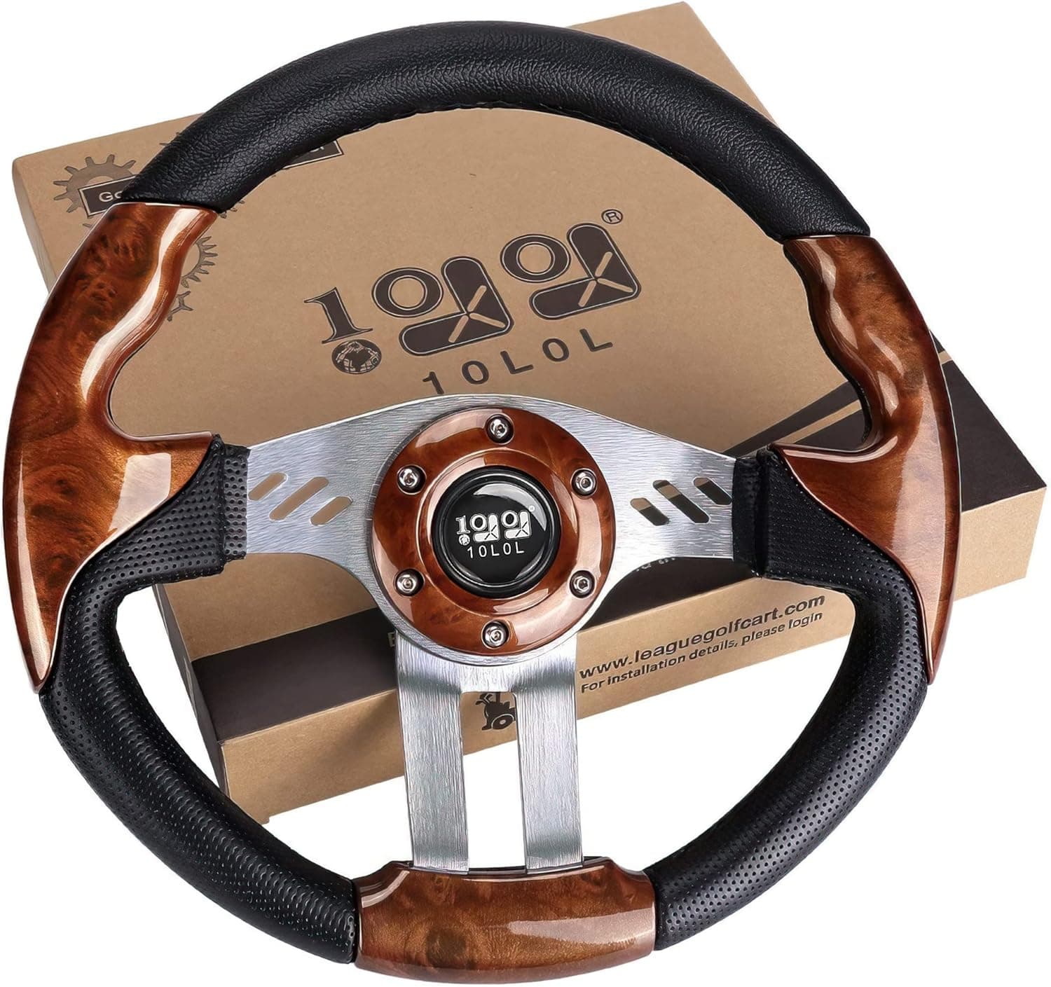 10L0L Golf Cart Steering Wheel, Universal Design Fit EZGO RXV & TXT, Club Car DS, Club Car Precedent Tempo, Yamaha, Most Golf Cart (Style3 Wood)