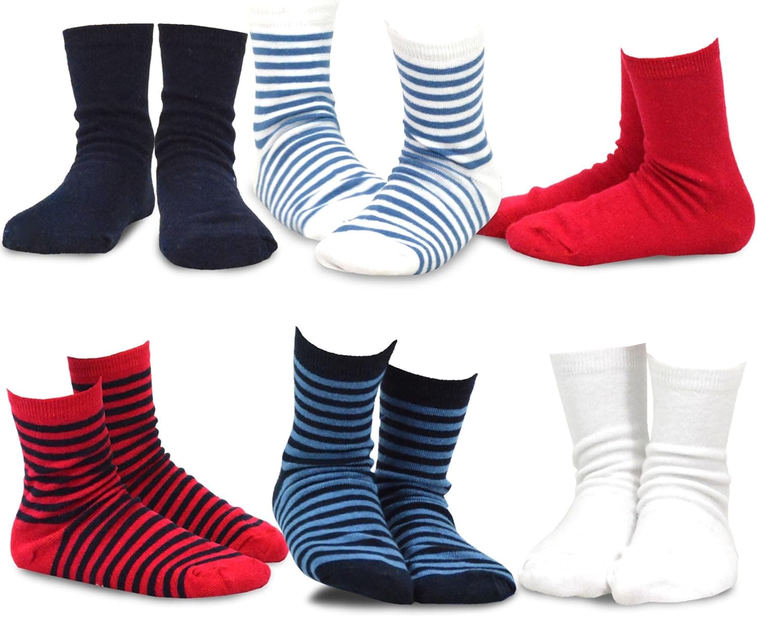 TeeHee Little Boys Basic Cotton Crew Socks 6 Pair Pack (9-10 Years, Bright Stripe)