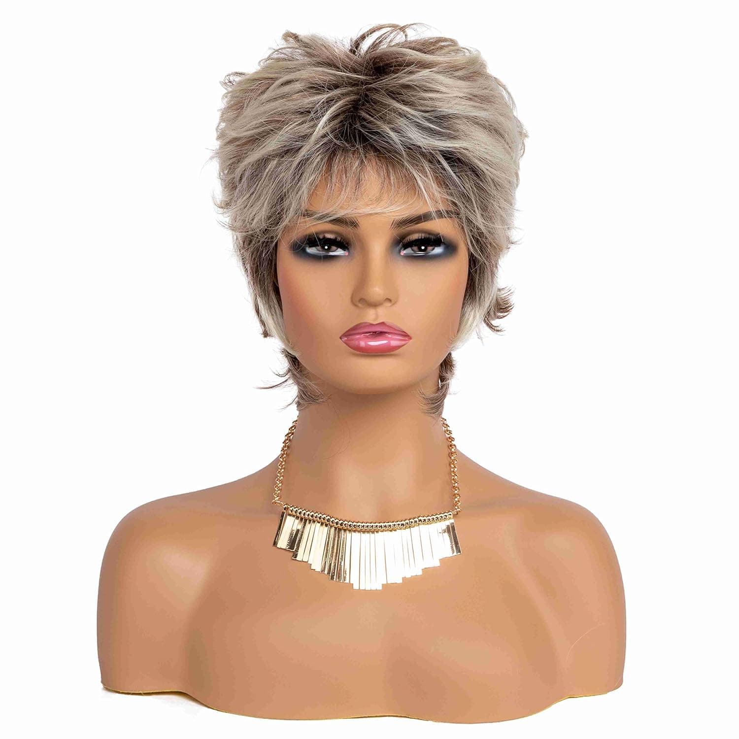 Niner Short Fashion Wigs with Bangs For Women Synthetic Natural Small Wigs for Beauty Gift Wig Cosplay Wig (Ombre Brown Mixed Blonde)