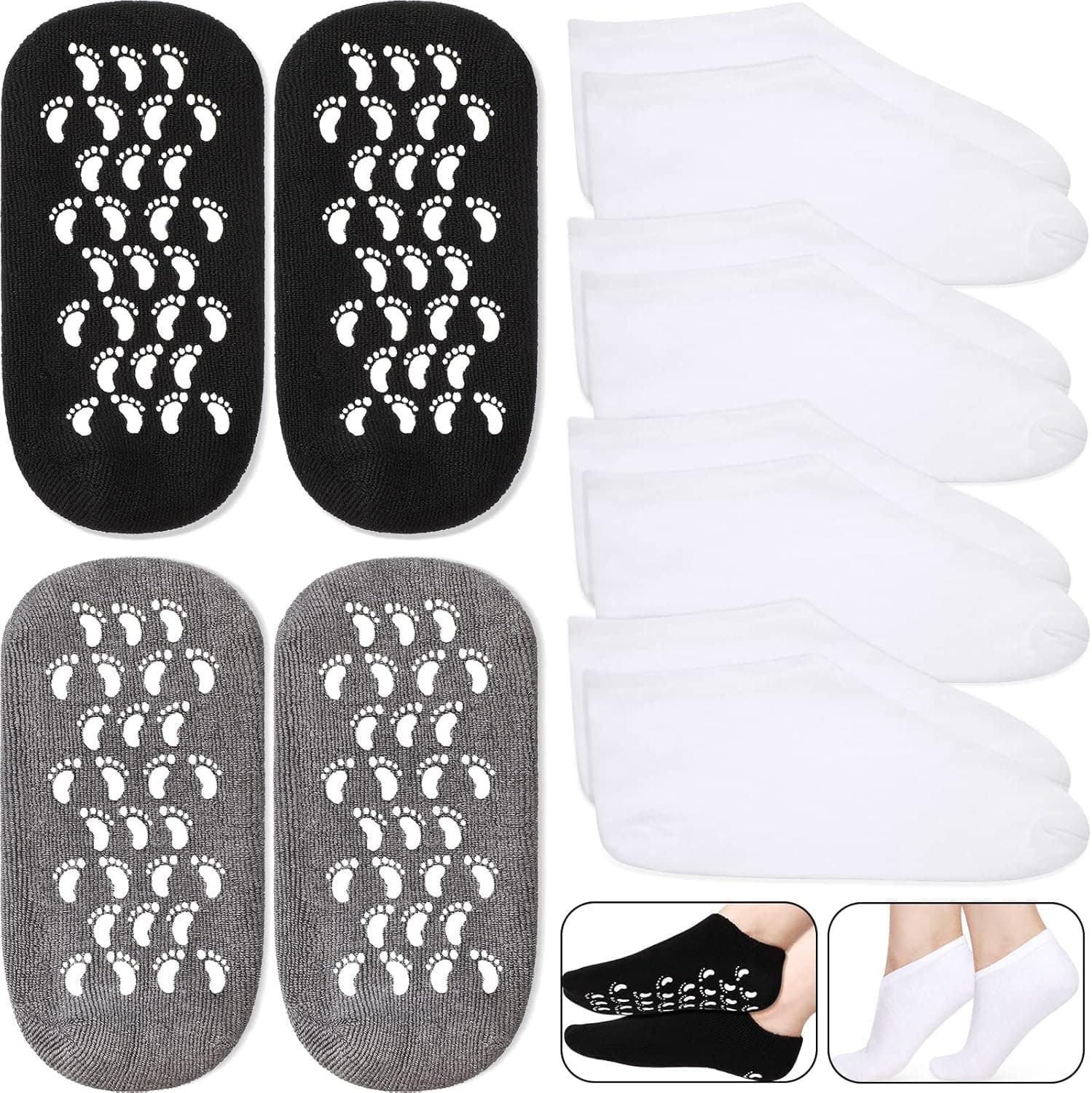 6 Pairs Moisturizing Socks Reusable Non Slip Gel Socks Heel Socks for Dry Cracked Feet Silicone Gel Lined Socks Foot Spa Socks Aloe Socks Infused Socks for Women Men Repairing Softening Feet Skin