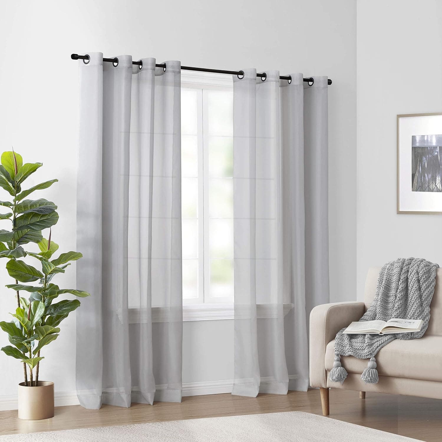 CurtainFresh Odor Neutralizing Sheer Voile Grommet Window Curtain for Bedroom or Living Room (1 Panel), 59 in x 63 in, Light Grey