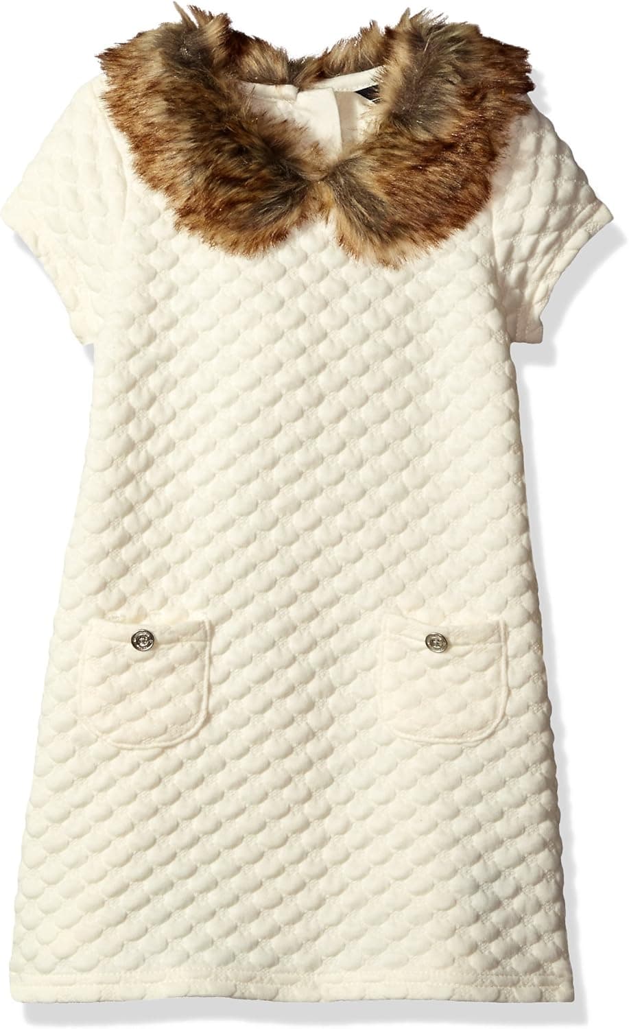 Nautica Girls' Double Knit Quilted Dress with Faux Fur Collar