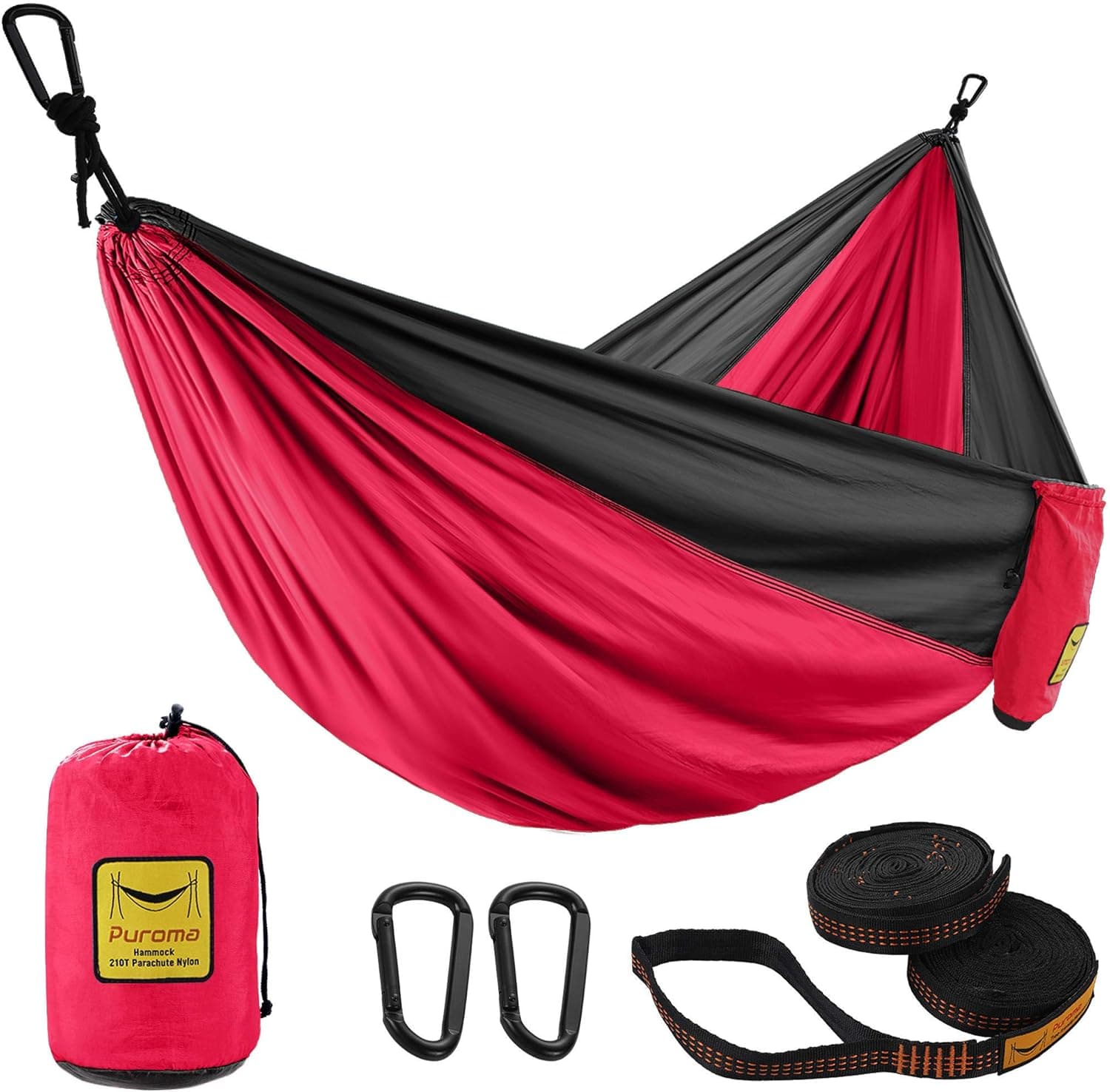 Puroma Camping Hammock Single & Double Portable Hammock Ultralight Nylon Parachute Hammocks with 2 Hanging Straps for Backpacking, Travel, Beach, Camping, Hiking, Backyard