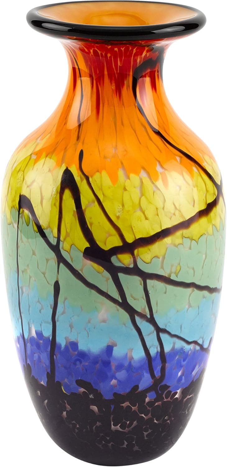 Badash Oval Allura Vase Art Murano-Style Glass Vase - 10.5" Tall Decorative Mouth-Blown Glass Decor - Stunning Blown Glass Vase Centerpiece - Crystal Home Decor Accent