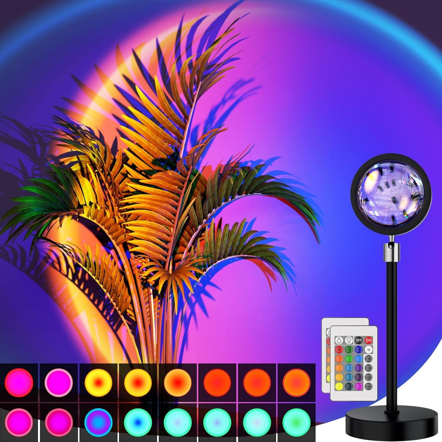 Bavcieu Sunset Lamp Projection Led Lights with Remote, 16 Colors Night Light 360° Rotation Rainbow Lights 4 Modes Setting for Photography/Selfie/Party/Home/Living Room/Bedroom Decor, Gifts for Women