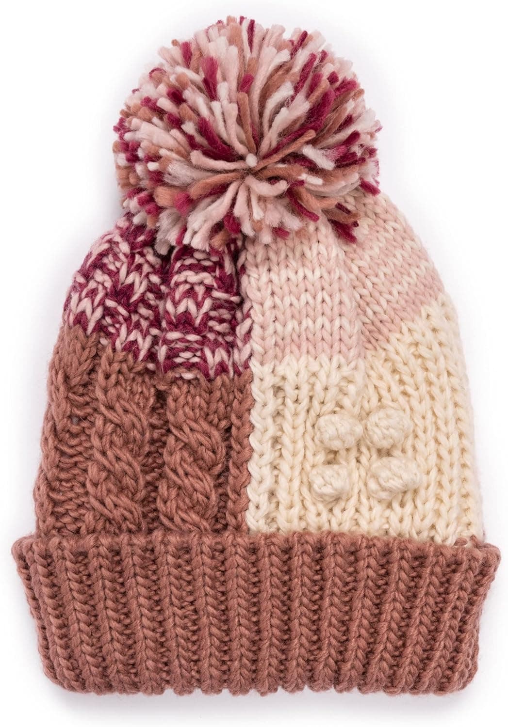 MUK LUKS Women's Patchwork Pom Cuff Cap
