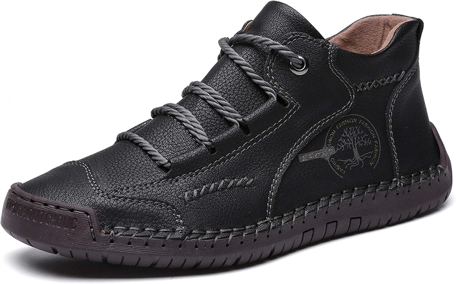 Moodeng Mens Casual Shoes Leather Oxford Classic Dress Shoes Hand Stitching Ankle Boots Comfort Breathable Driving Shoes Lace-up Flats Shoes