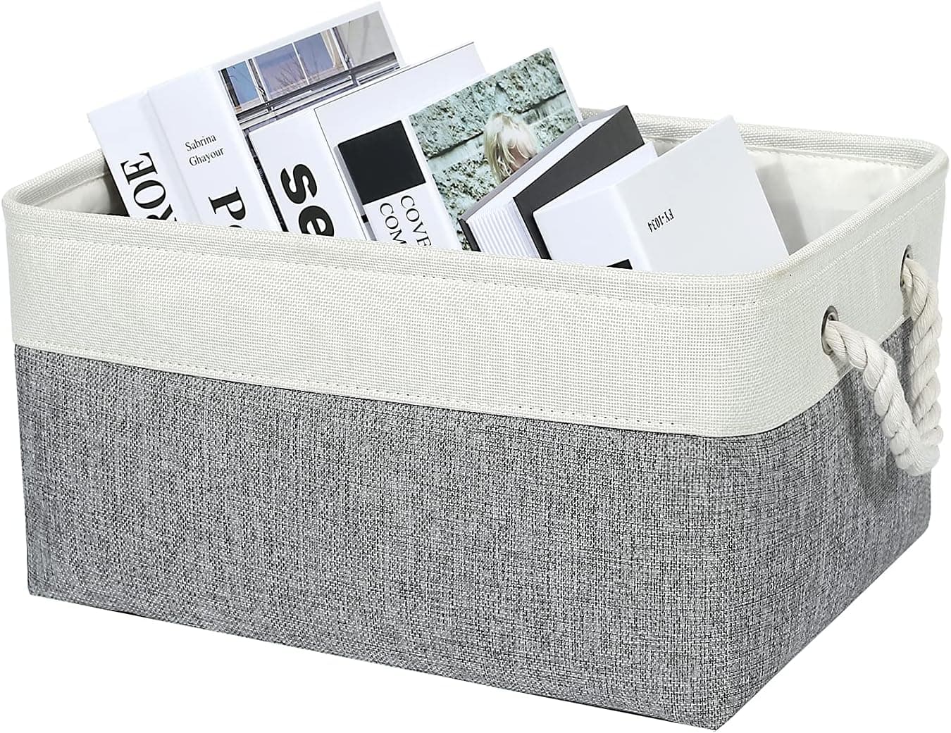 Small Storage Baskets, Foldable Storage Boxes, Sturdy Cationic Fabric Bins for Organizing Closets, Clothes, Toys, Towels, Books, etc. (Gray/ White - 14.2L x 10.2W x 7.1H inch)