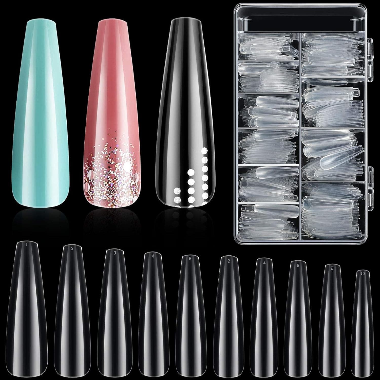 400 Pieces Clear Extra Long Ballerina False Press on Nails Full Cover False Nail Extra Long Ballerina Nails Tips Artificial Nails for Nail Salons and DIY Nail Art, 10 Sizes (Transparent)