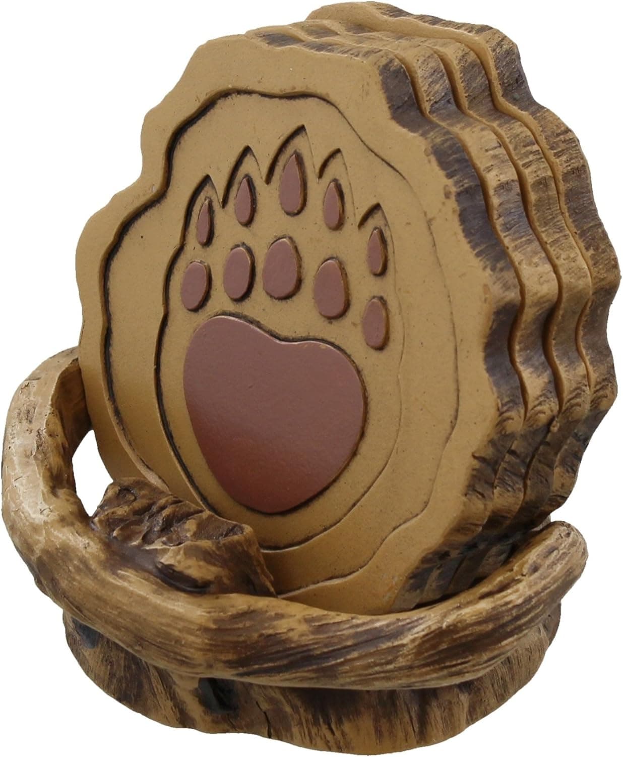Rainbow Wholesale Inc. Bear Paw on Rustic Faux Wood Coaster Set - 4 Coasters Cub Decor