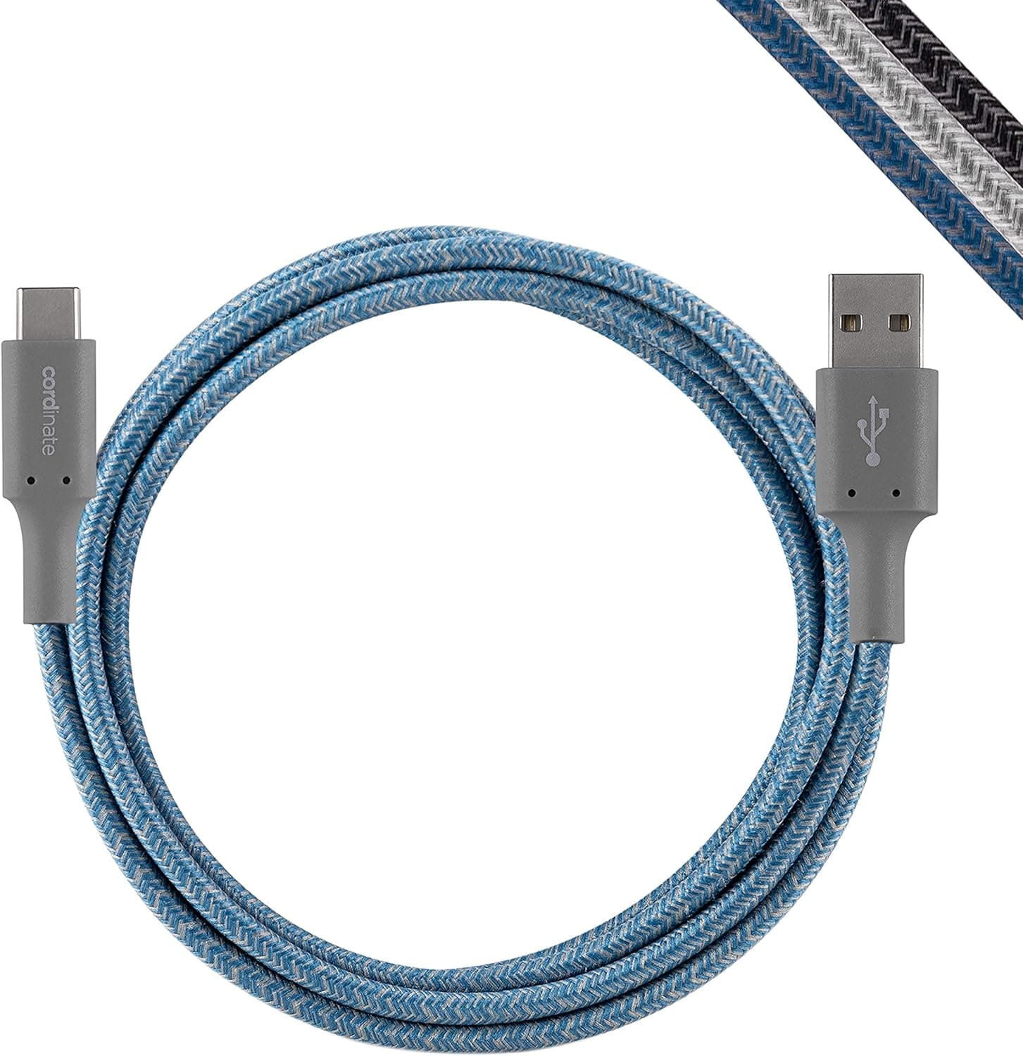 Cordinate USB-A to USB-C Braided Cable, 6 Ft, Fast Charging, Compatible with iPad Pro/Air, MacBook Pro, Samsung Galaxy S21/S10/S9/Plus, Google Pixel 6, Nitendo Switch, Sea Blue, 58653