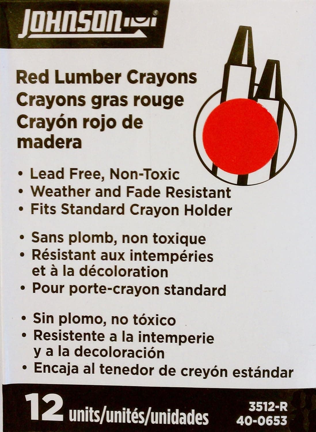 Johnson Level & Tool 3512-R Lumber Crayon, Red, 12-Pack