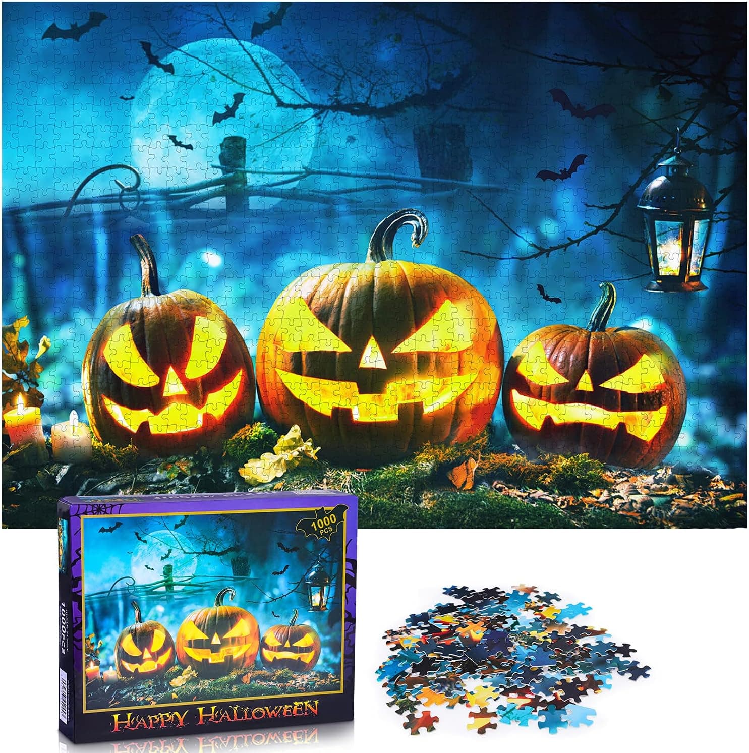 Fowecelt Halloween Pumpkin Jigsaw Puzzle 1000 Piece for Adult & Teenager, Unique, Halloween Birthday Party Games