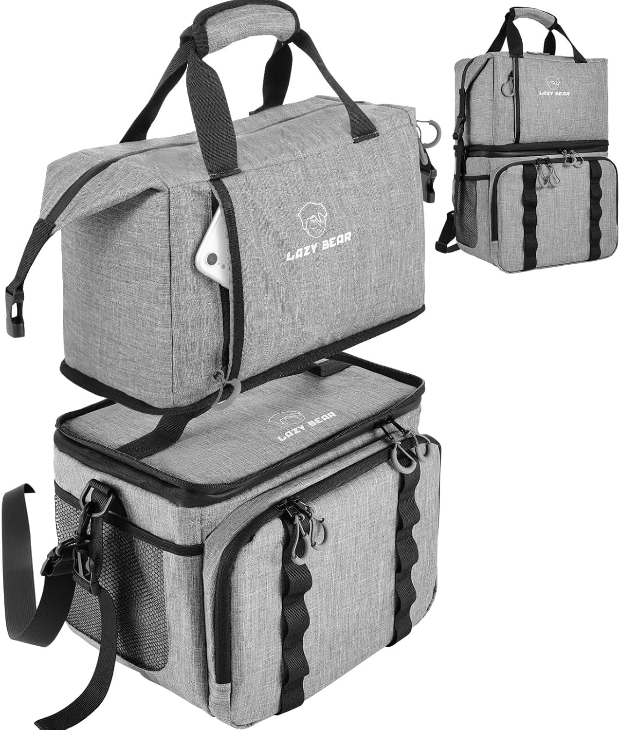 Lazy Bear Cooler Backpack Keeps 30 Cans Cold for 24 Hours Waterproof Leak Proof Soft Double Layer Detachable Multifunctional Insulated Fishing Shopping Camping Road Trips