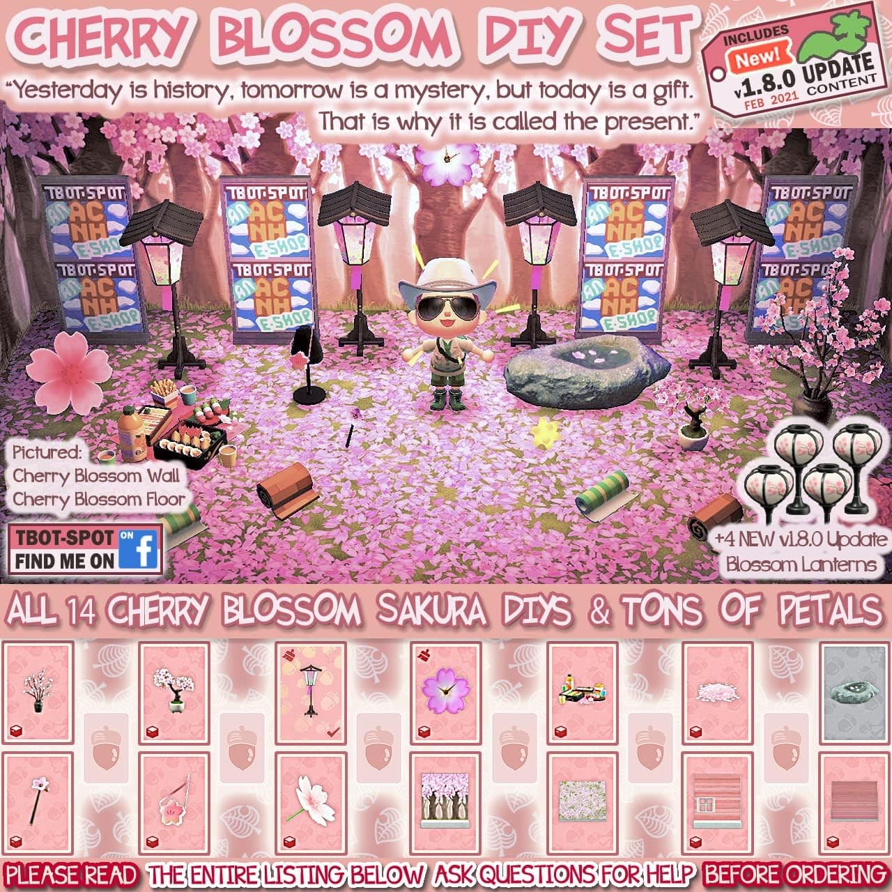 ACNH: Cherry Blossom Sakura Series Full Set | 14 DIY Recipes | Blossoms | Petals | Blossom-Viewing Lanterns | Crafting Materials