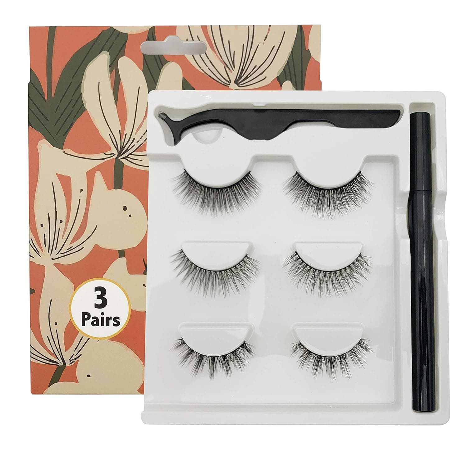 Rainsin Magnetic Eyelashes and Magnetic Eyeliner Kit, 3 Pairs Strongly Magnetic Lashes Kit with tweezers, Natural Look and No Glue Needed