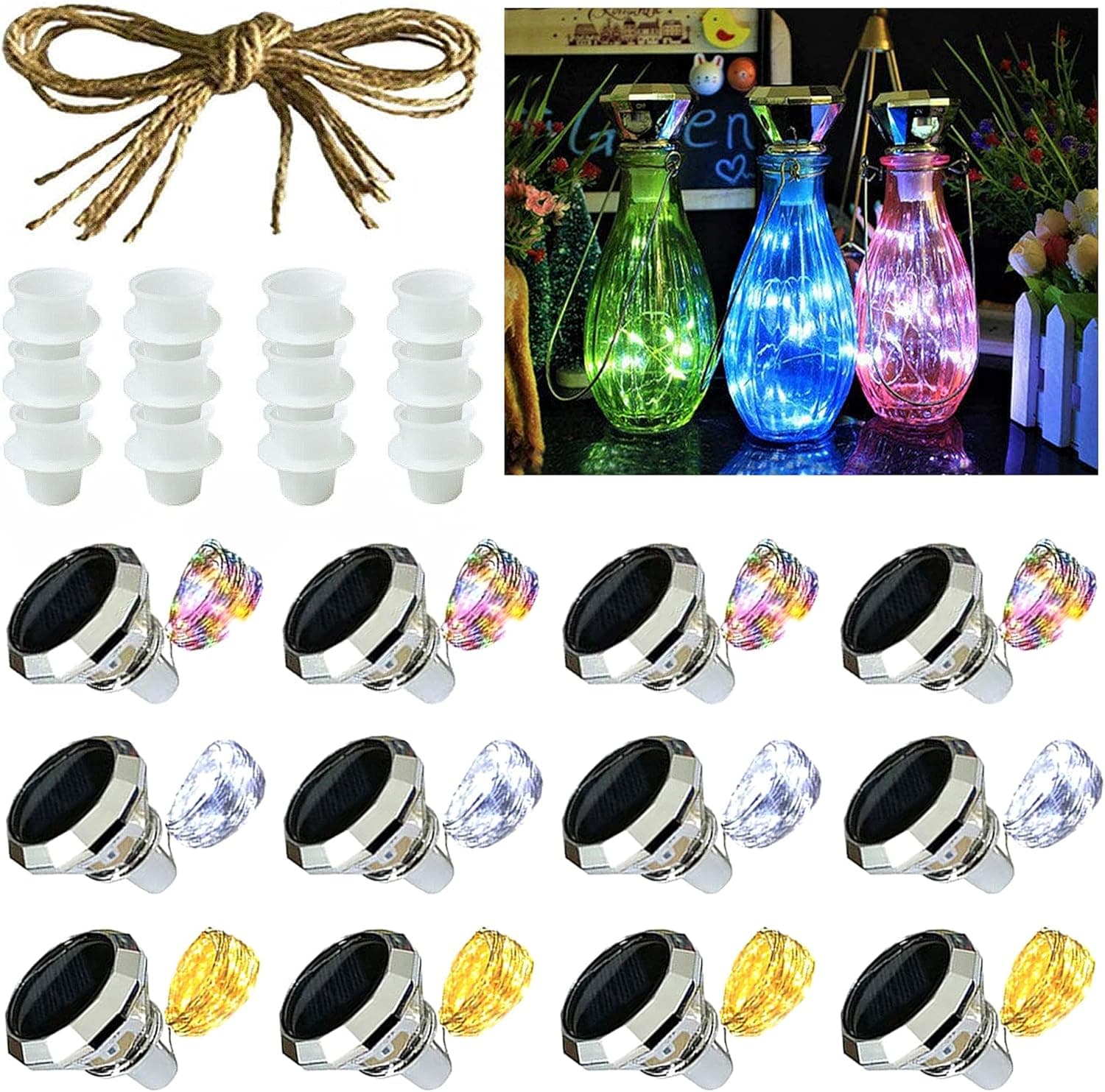 Solar Wine Bottle Lights，Diamond Wine Cork Lights 12 Pack 20LED Solar Powered Decorations Indoor/Outdoor Garden Mini String Lights for DIY/Decor/Party/Wedding/Christmas/Halloween-Mixed Packaging