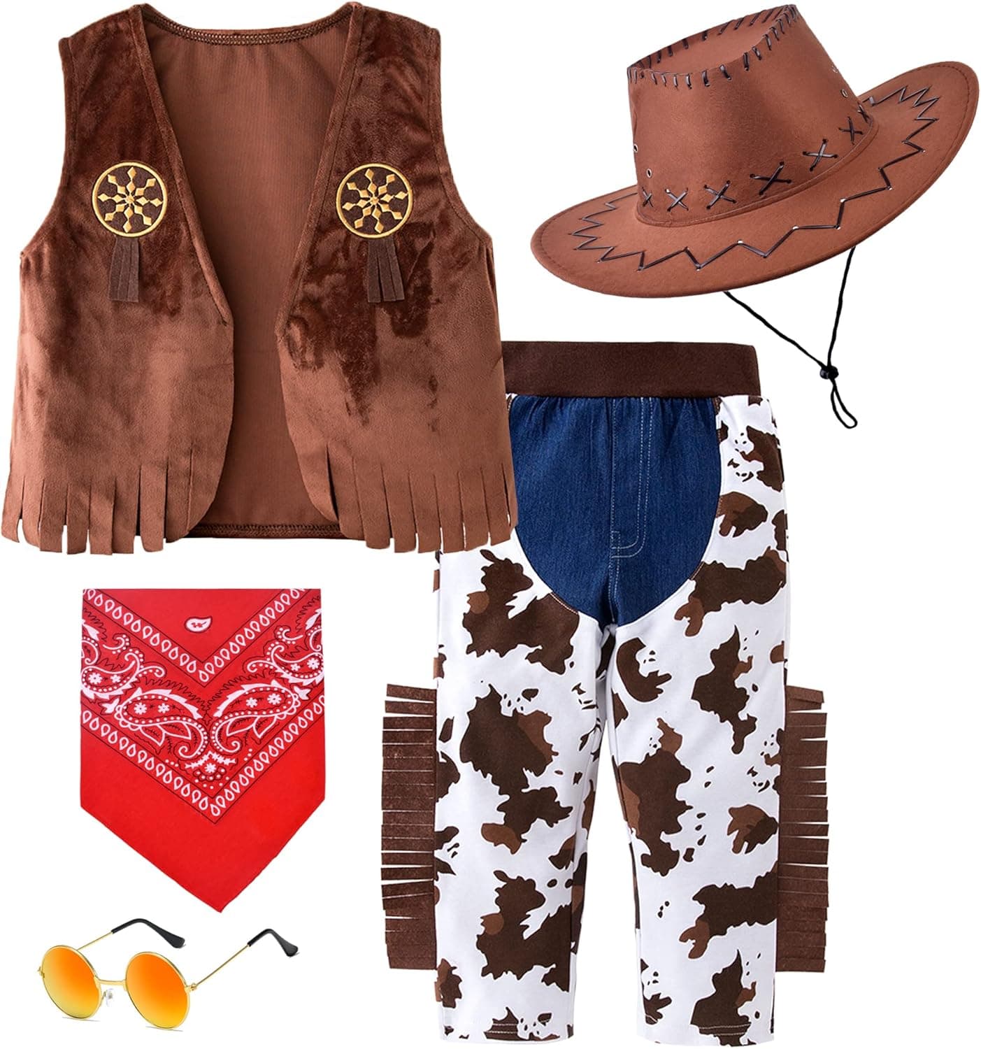 ZZIHAN Kids Cowboy Costume 5PCS Set for Boys Role Play Dress up 3-10 Year
