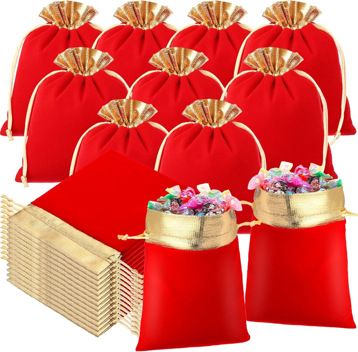 30 Pieces Velvet Bags with Drawstrings Jewelry Pouches Drawstring Bags Jewelry Bags Velvet Present Bag Party Favor Storage Bag Makeup Pouch for Jewelry Birthday Wedding Candy, 6 x 5 Inch (Red)
