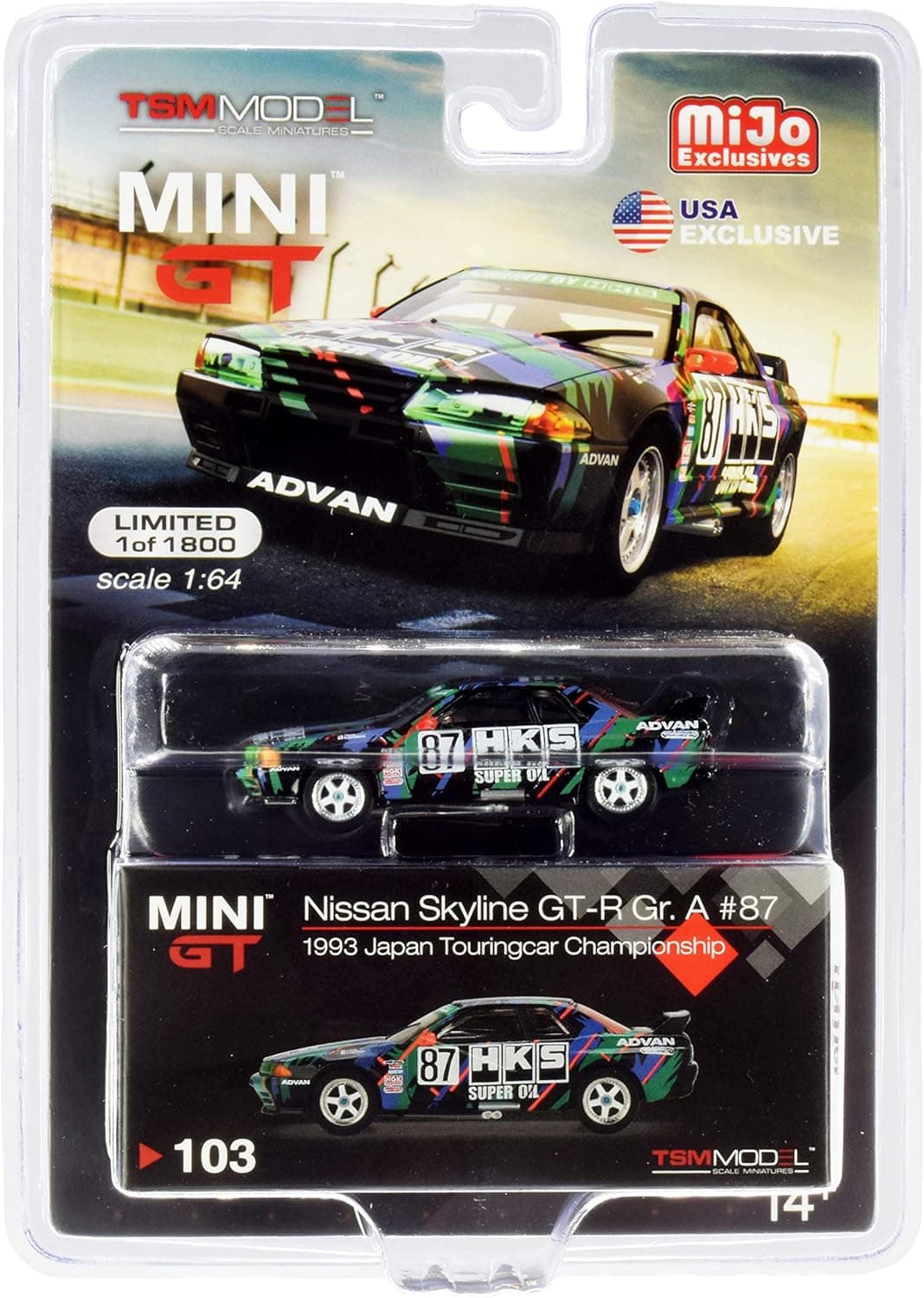 Nissan Skyline GT-R (R32) Gr. A (RHD) #87"HKS Japan Touring Car Championship 1993 Ltd Ed 1800 pcs 1/64 Diecast Car by True Scale Miniatures MGT00103