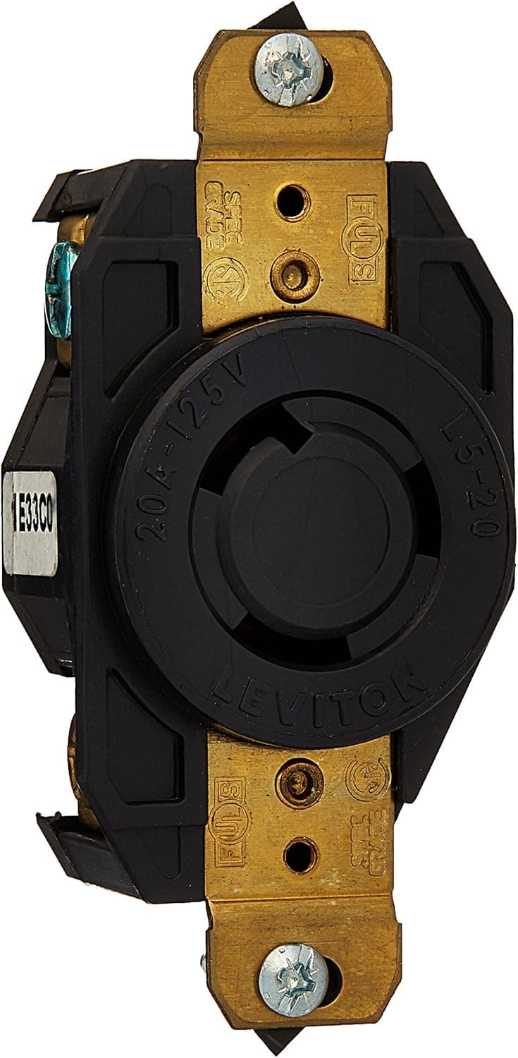 Leviton 2310-B 20-Amp, 125-Volt, Flush Mounting Locking Receptacle, Industrial Grade, Grounding, All Black, Black