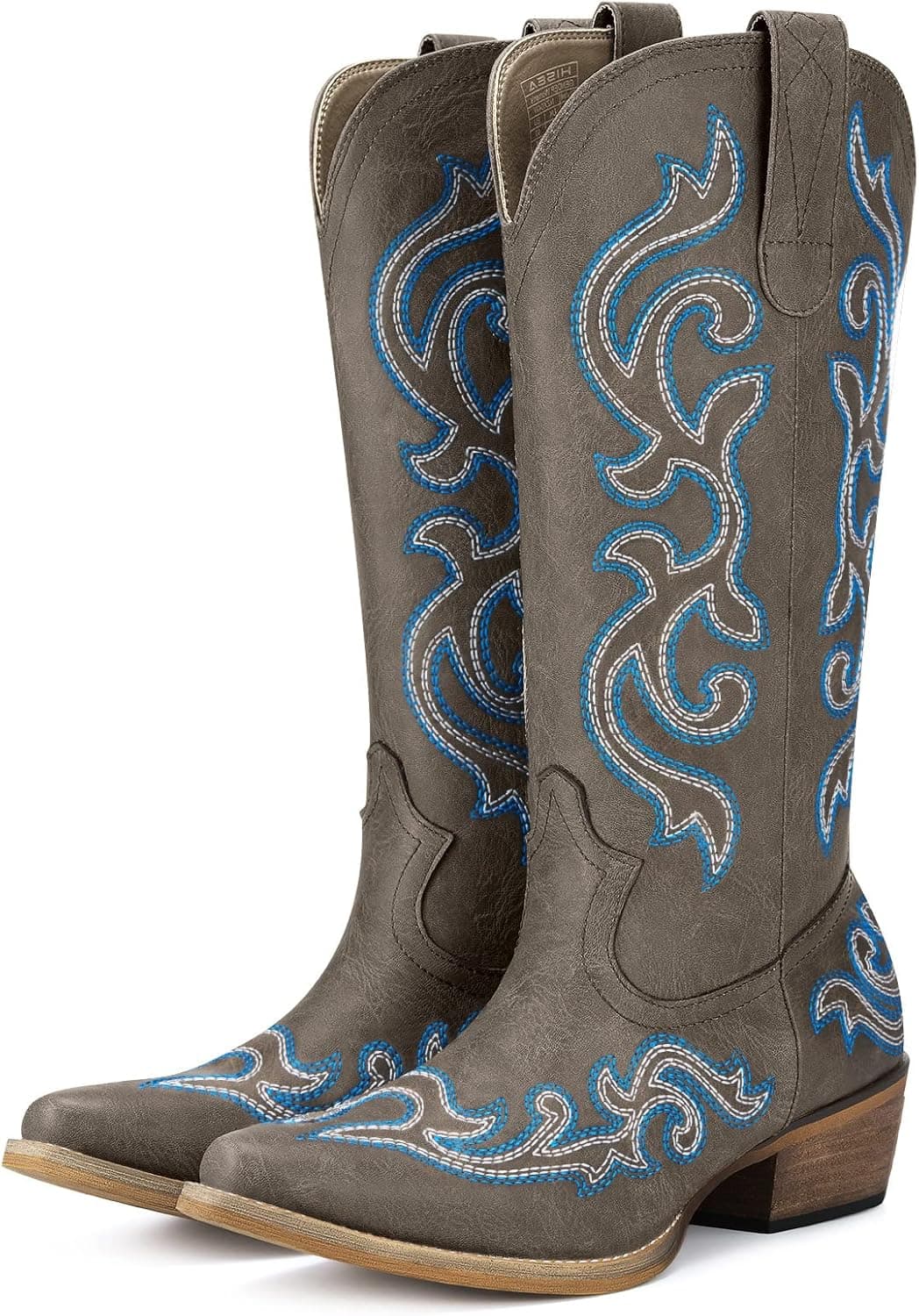 HISEA Rollda Cowboy Boots for Women Western Cowgirl Boots with Chunky Heel Ladies Snip Toe Mid-Calf Boots