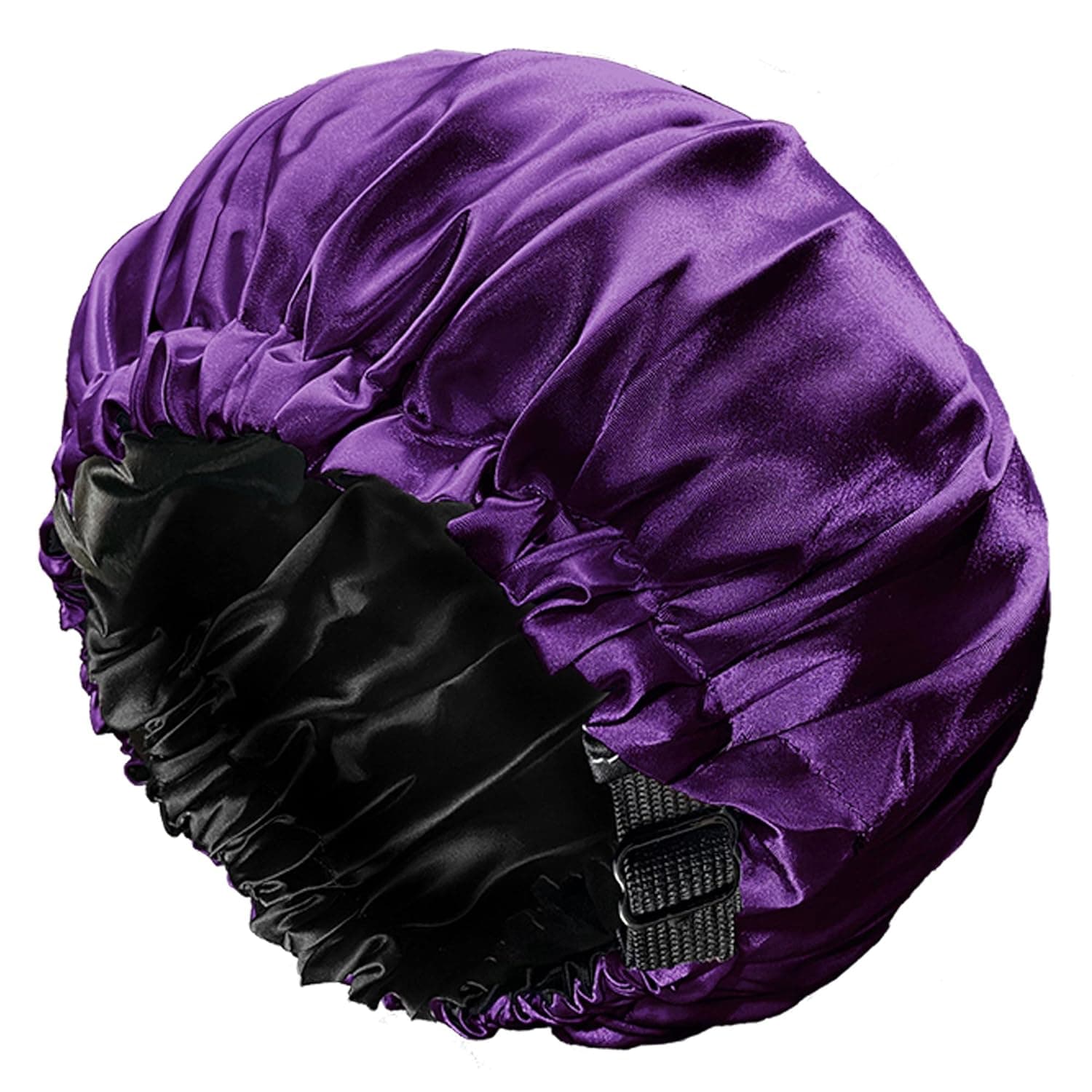OWIIZI Satin Bonnet for Women Adjustable Double Layer Silk Sleeping Bonnet Cap (M(D-12.6"), Purple&Black)