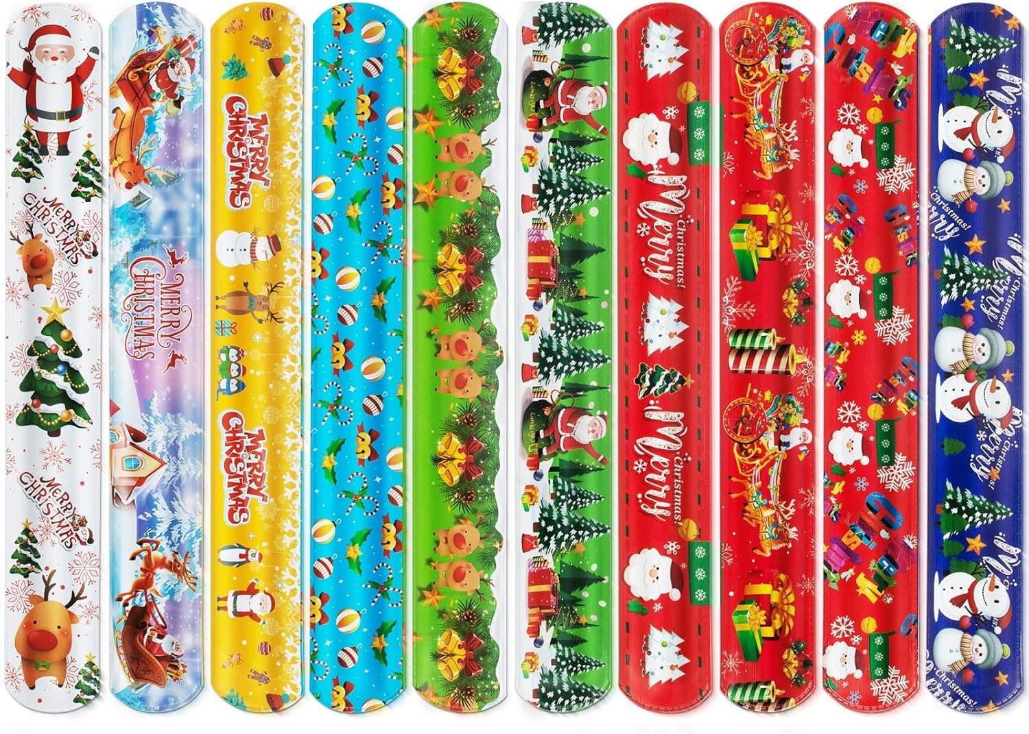 SYNARRY Christmas Slap Bracelets for Kids, Xmas Slap Wristbands Snap Bracelets Bulk with Santa Claus Reindeer, Christmas Party Favors Gift Bag Filler Christmas Stocking Stuffers Kids Christmas New Year Gifts 2023
