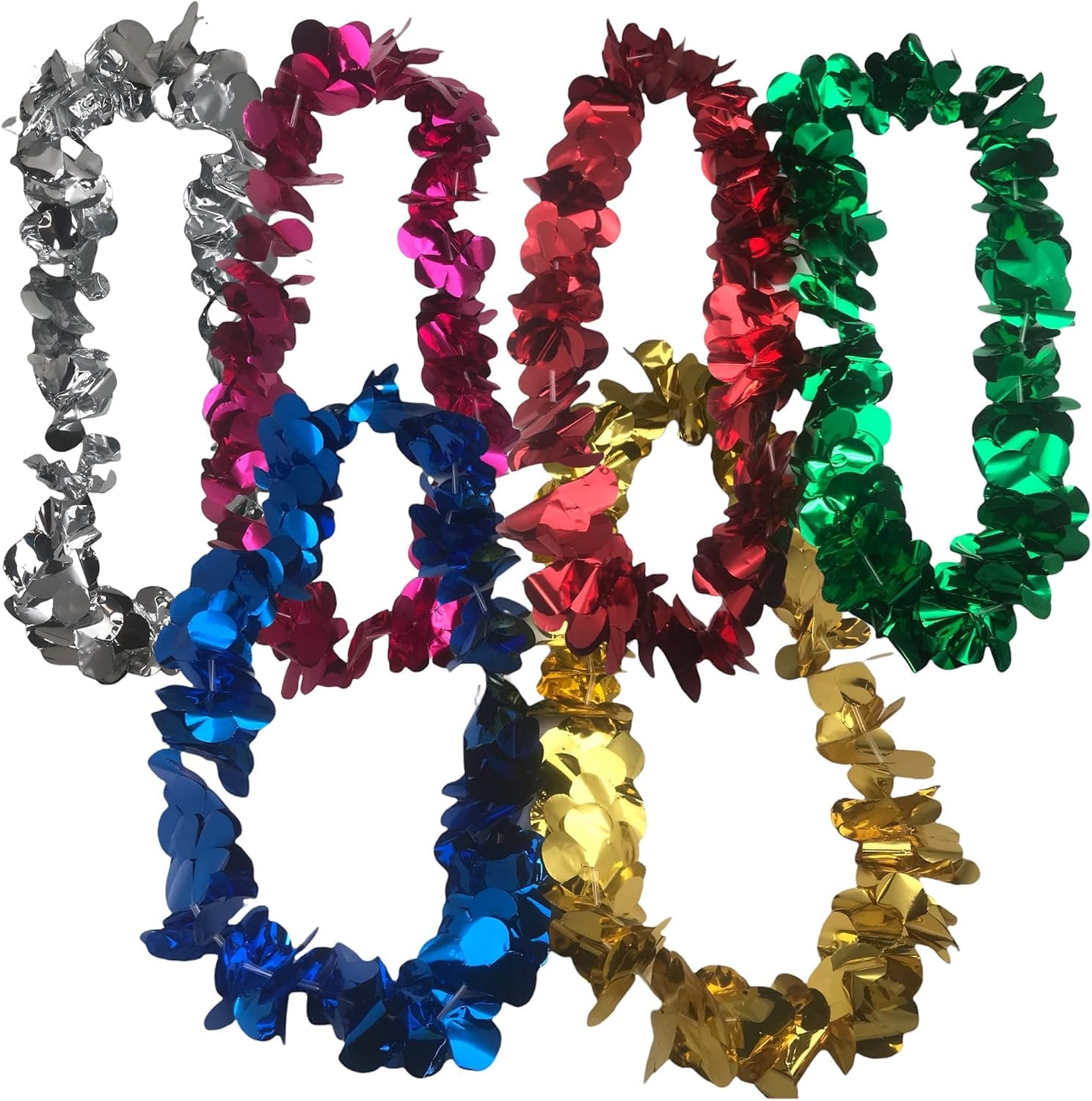 12 Assorted Foil Leis Hawaiian Leis Necklace Tropical Luau Hawaii Flower Lei Theme Party Favors Birthday Wedding Beach Luau Party 1 Dozen Bright Colors