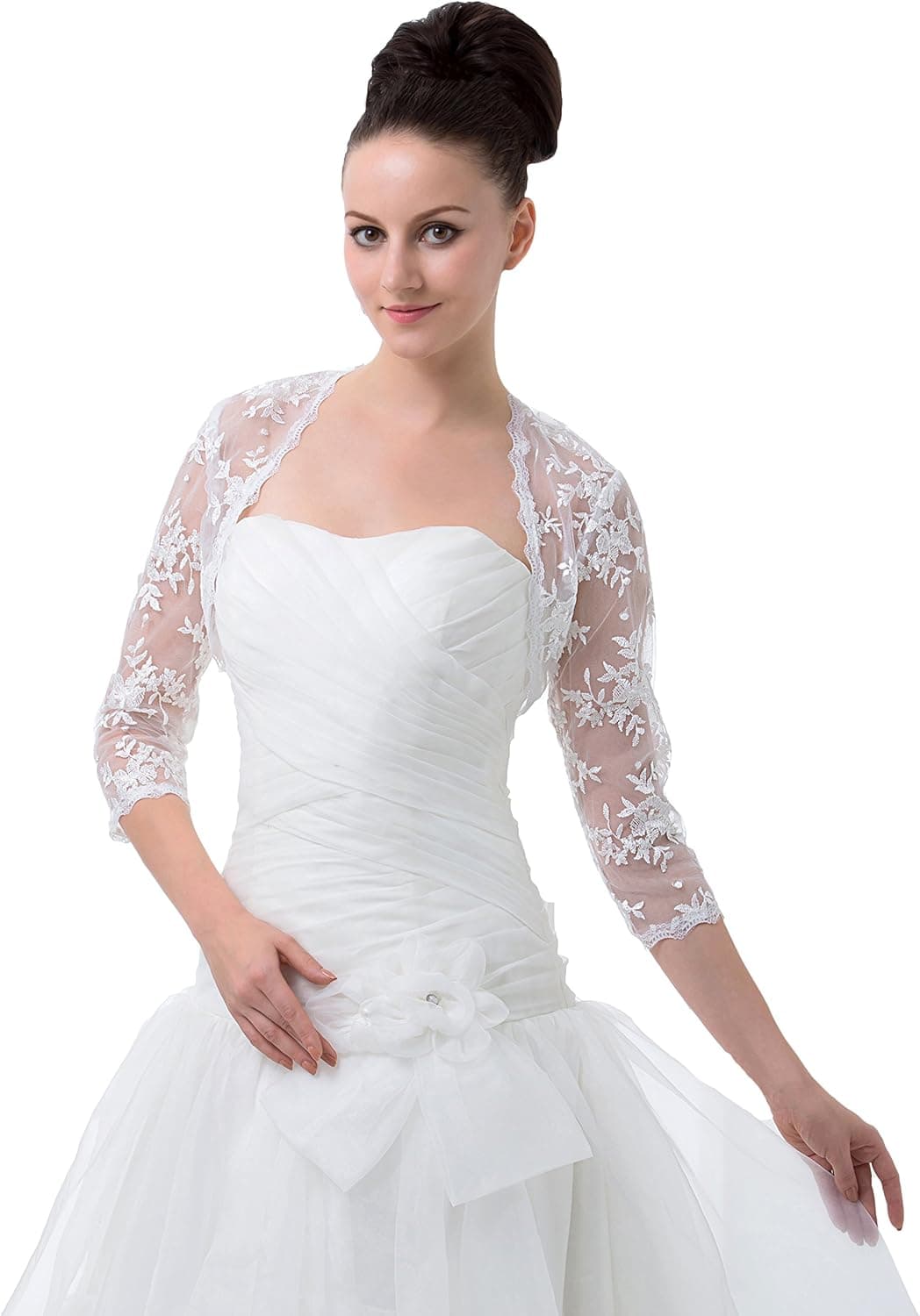 Meibida Women's 3/4 Sleeve Length Lace Bridal Wedding Bolero Jacket
