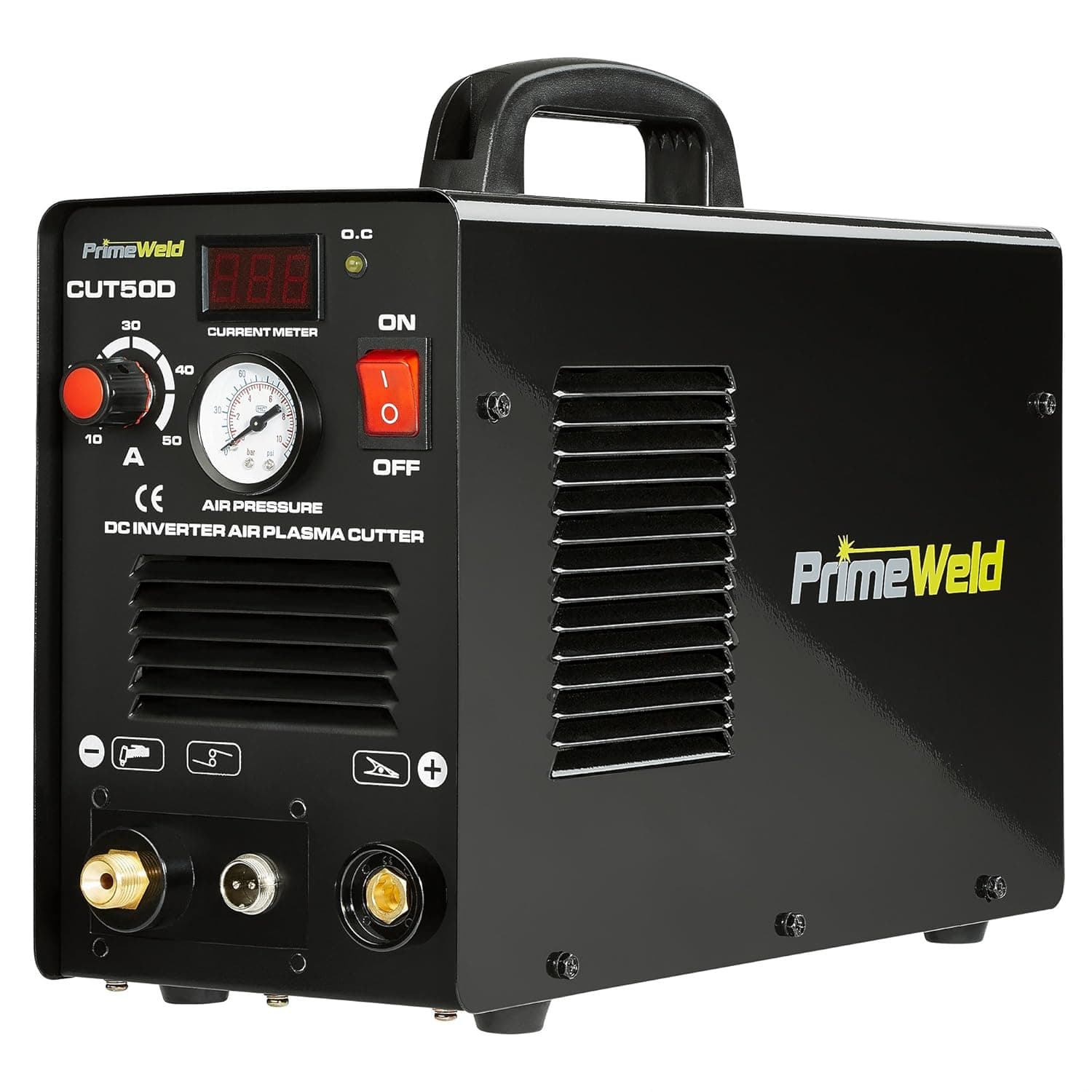 PrimeWeld 50A Air Inverter Plasma Cutter, Portable Plasma Cutting Machine, Premium and Rugged Plasma Cutter Kit, Automatic Dual Voltage 110V/220V AC with Plasma Torch, 1/2" Clean Cut, CUT50D