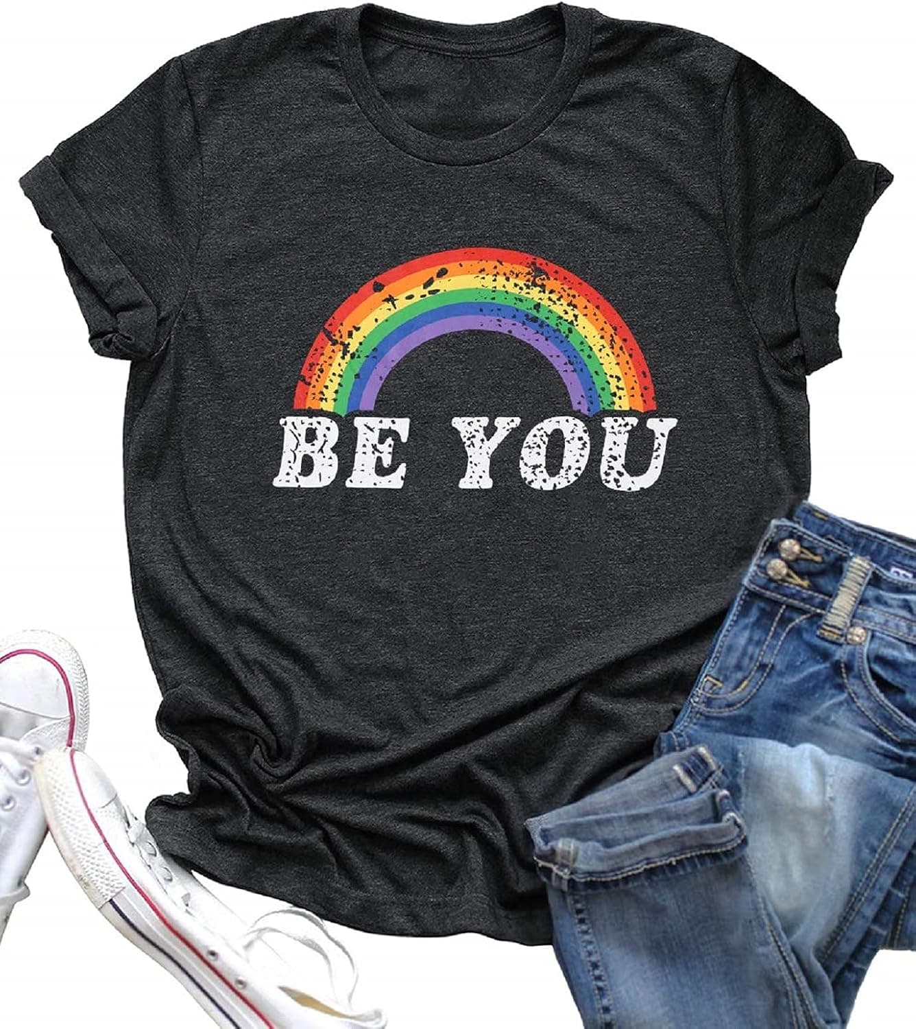 Pride Shirt Women Rainbow Graphic Tees Funny Be You Letter Print T Shirt LGBT Equality Shirts Casual Short Sleeve Tops