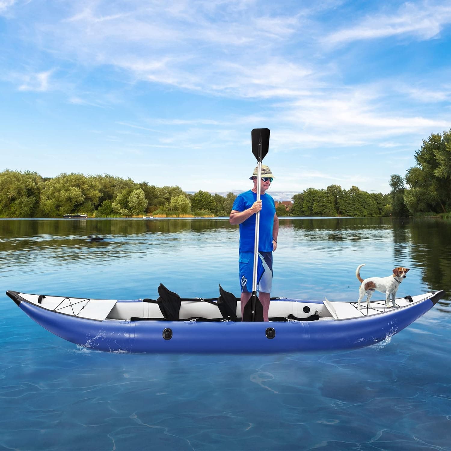 Merax 10/12/13FT Inflatable Kayak with Oar, 2-Person Inflatable Kayak Canoe with Air Pump, Enhanced Corner, Adjustable Seat & Skeg, Three Separate Chambers Kayak for Adults Kids