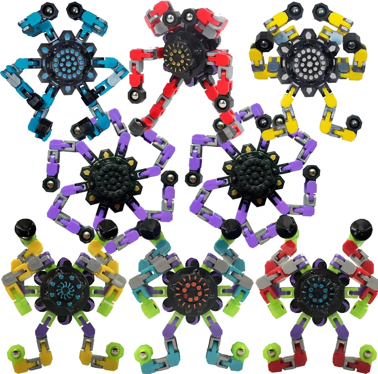 Guorilyee 8Pcs Fidget Spinner Pack Transform Fingertip Spin Top Toy Kids DIY Deformable Stress Relief