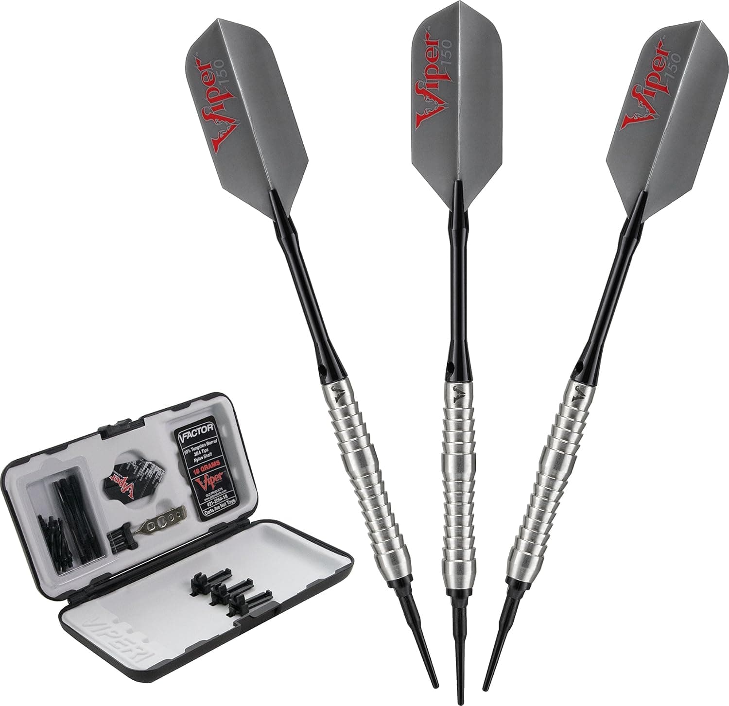 Viper V-Factor 90% Tungsten Soft Tip Darts with Storage/Travel Case, Full Shark Fin, 18 Grams