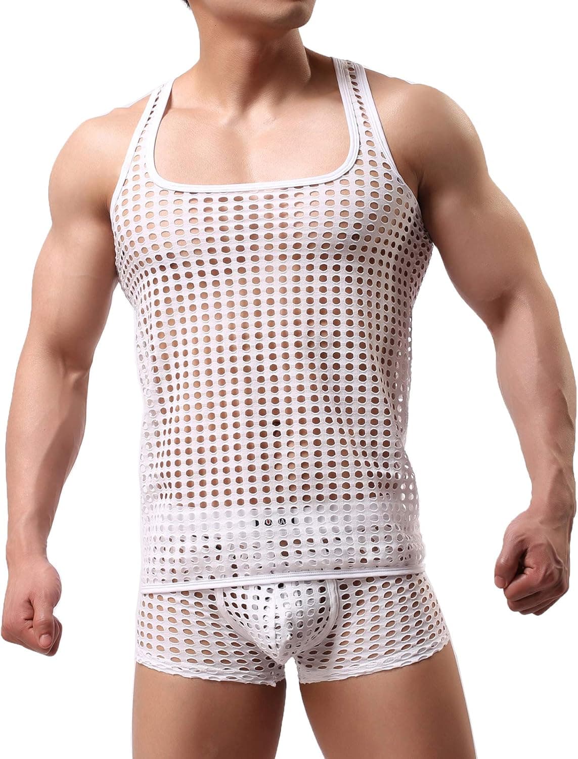 Mendove Men's Mesh See Through Muscle Fishnet Tank Top