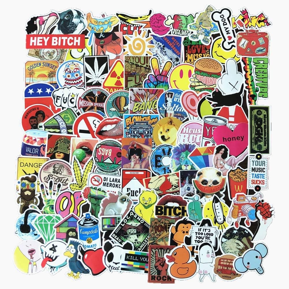Jasion Stickers 100-Pcs PVC Decals Waterproof Sunlight-Proof DIY Ideals for Water Bottles Cars Motorbikes Portable Luggages Phone Laptops