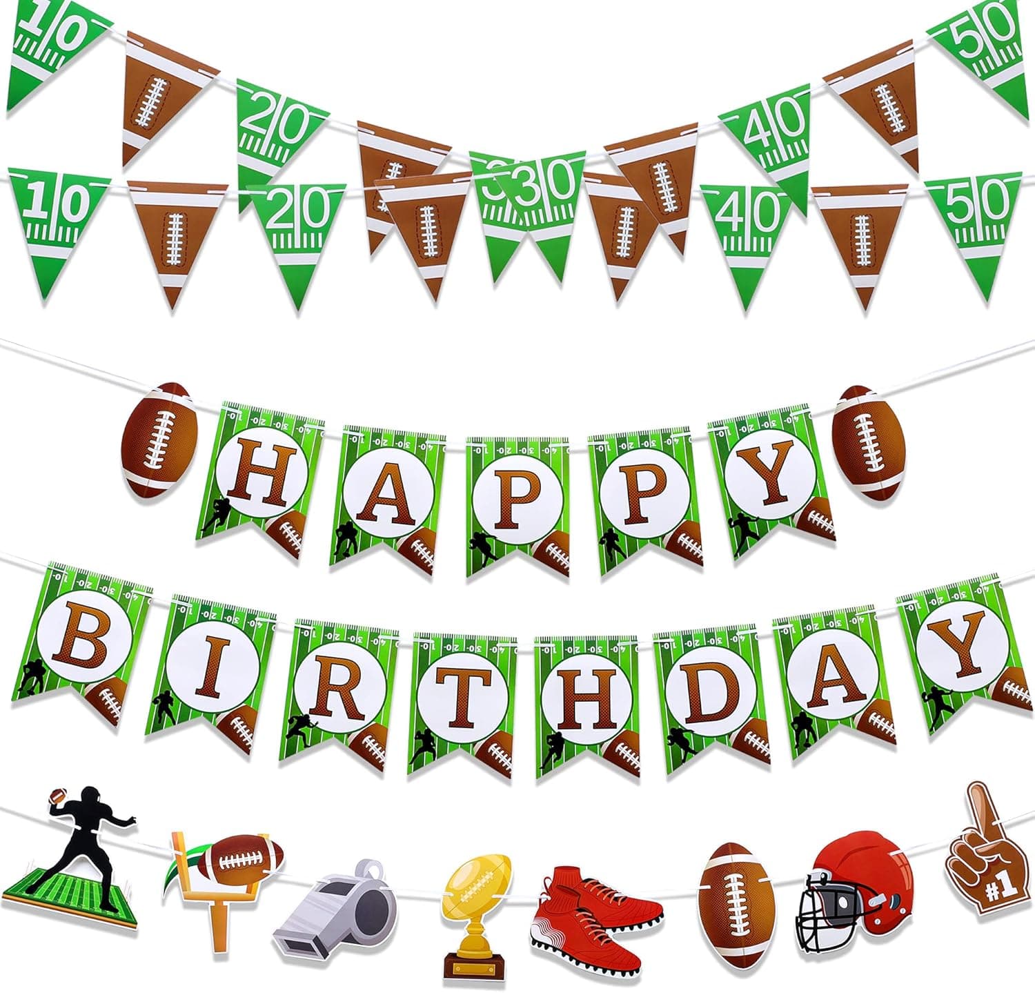 Set of 5 Football Birthday Banners Football Happy Birthday Paper Garlands Sports Theme Party Paper Pennants Football Sports Bunting Banners for Boys Birthday Party Supplies Baby Shower