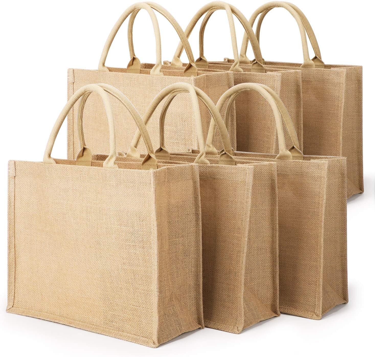 Segarty Tote Bags, 6 Pack Large Burlap Reusable Jute Canvas Gift Favors Bag with handles Blank Totes Bulk for Bridesmaid Wedding, Women Market Grocery Shopping, Bachelorette Party, Beach Trip, DIY